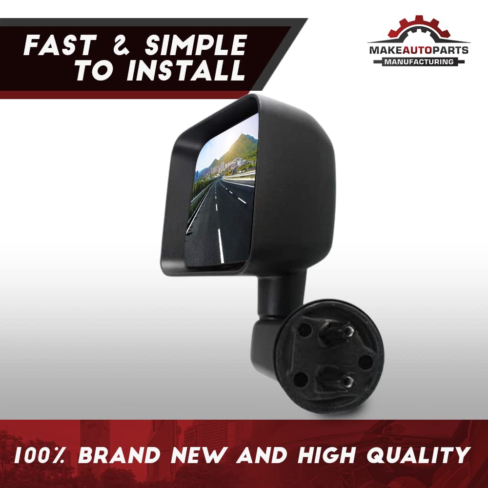 2007-2015 Jeep Wrangler Manual Folding Textured Black Side Mirrors Set (Driver & Passenger) - CH1321271 CH1320271 | Durable Off-Road Replacement for Enhanced Visibility