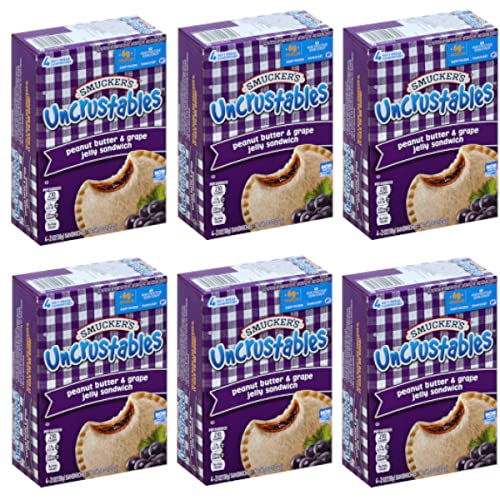Smucker's Uncrustables Peanut Butter & Grape Jelly Sandwiches - 6 Pack | No High Fructose Corn Syrup, Non-GMO, 6g Protein per Sandwich | Perfect for School Lunches, Snacks & On-the-Go Meals