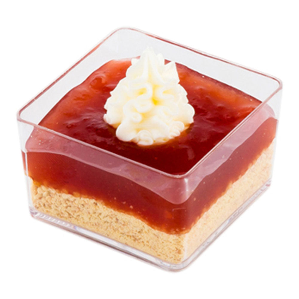 100 Pack 2 oz Square Clear Plastic Short Quadrato Cups with 100 Silver Mini Forks - Perfect for Parties, Weddings, Desserts & Cocktail Serving