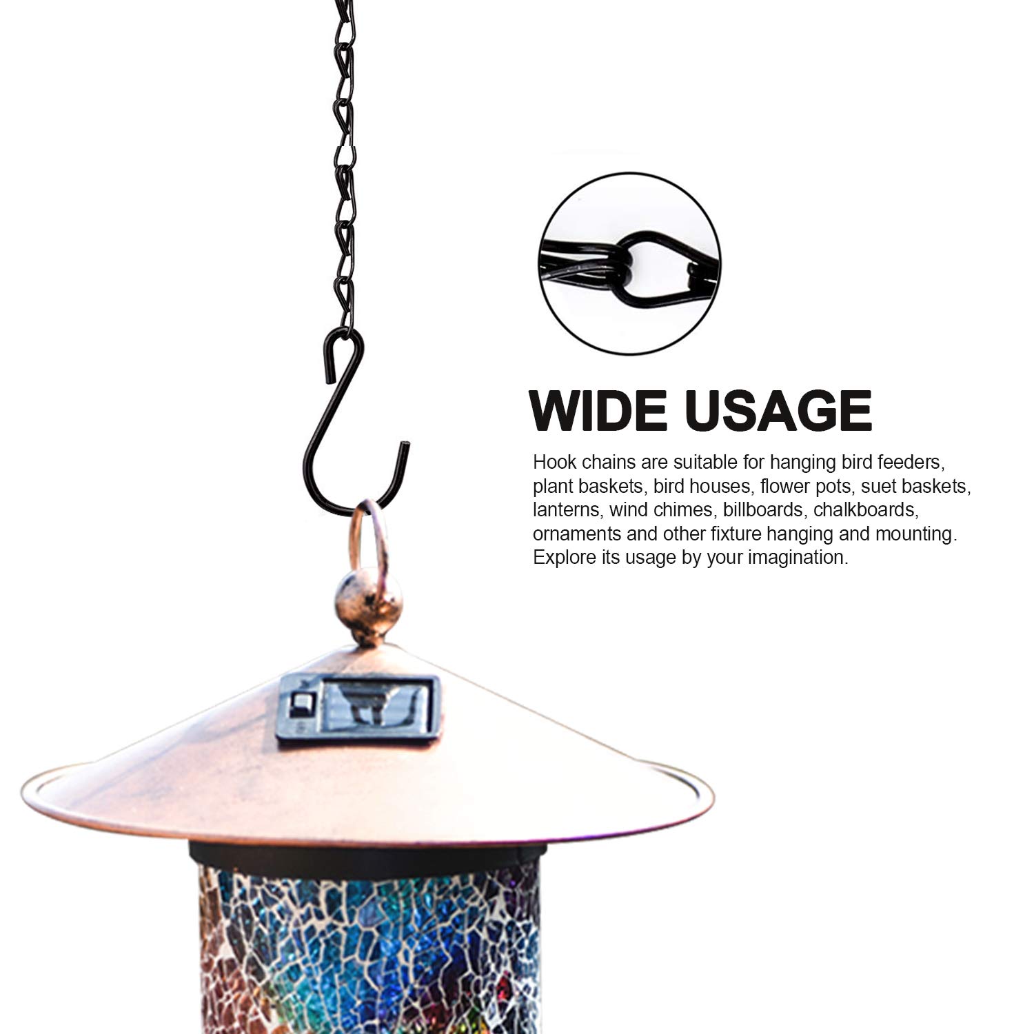 XDW-GIFTS 4-Pack 25.5 Inch Heavy Duty Hanging Chains with Hooks - Perfect for Bird Feeders, Bird Baths, Planters, Lanterns, Wind Chimes - Indoor Outdoor Decorative Hanging Solution (Black)