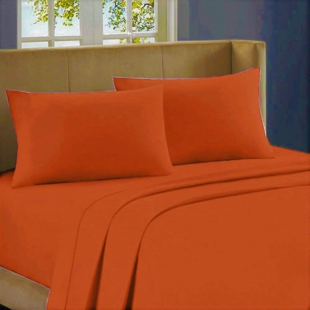 Luxury 100% Egyptian Cotton Queen Size Sheet Set - 4 Piece Solid Orange Bed Sheets with 8