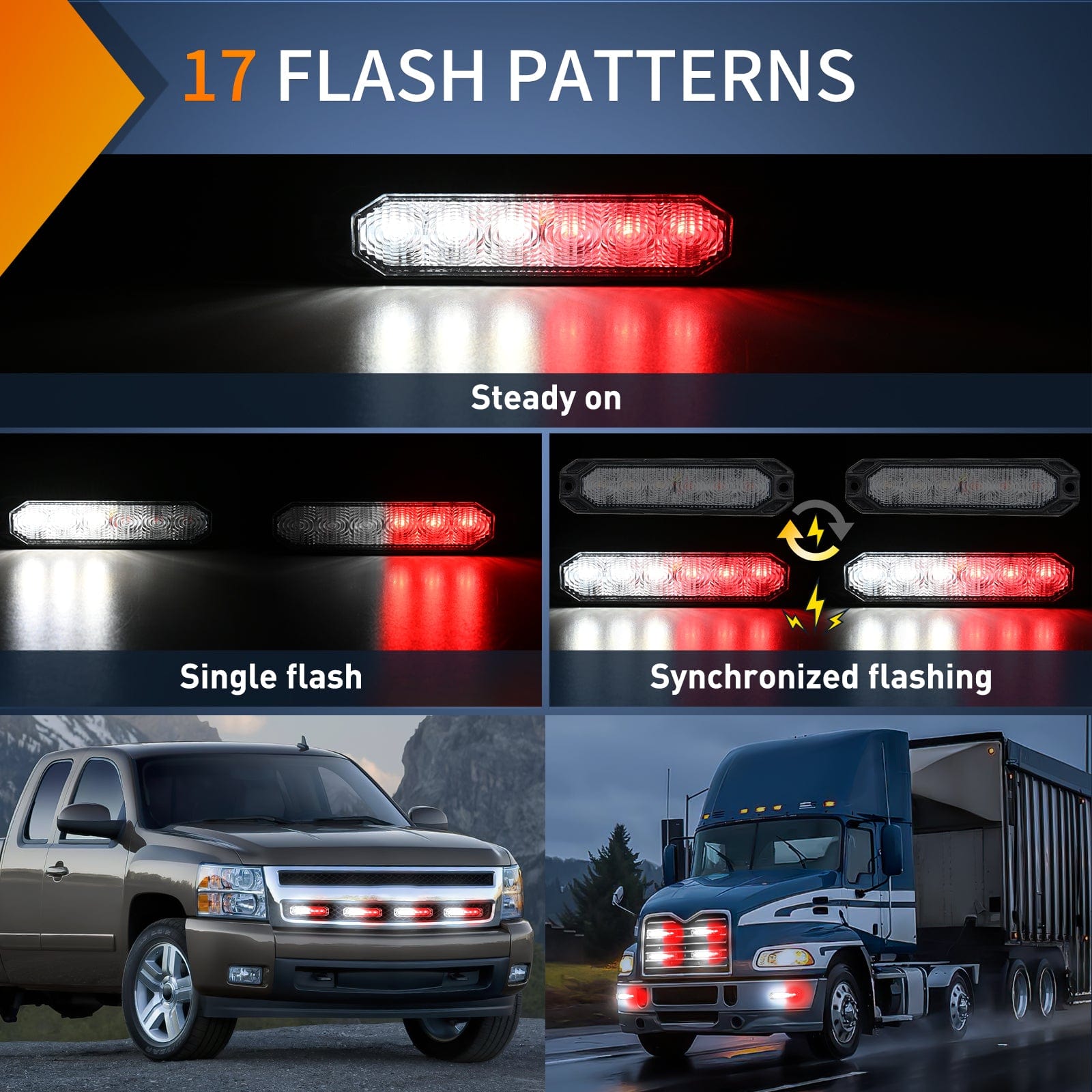 4PCS 6 LED Red and White Emergency Warning Strobe Lights - High Visibility Hazard Lights for Trucks, Emergency Vehicles & Roadside Safety - Perfect for Construction Zones, Towing, and Traffic Control