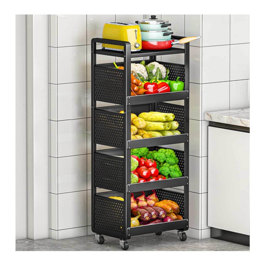 Farmhouse Style 2-Tier Metal Wire Fruit Basket - Detachable Rectangular Kitchen Countertop Organizer for Fruits, Vegetables & Bread Storage (Black, 43x30x109.5cm) - Perfect for Kitchen Counter, Pantry or Dining Table Display