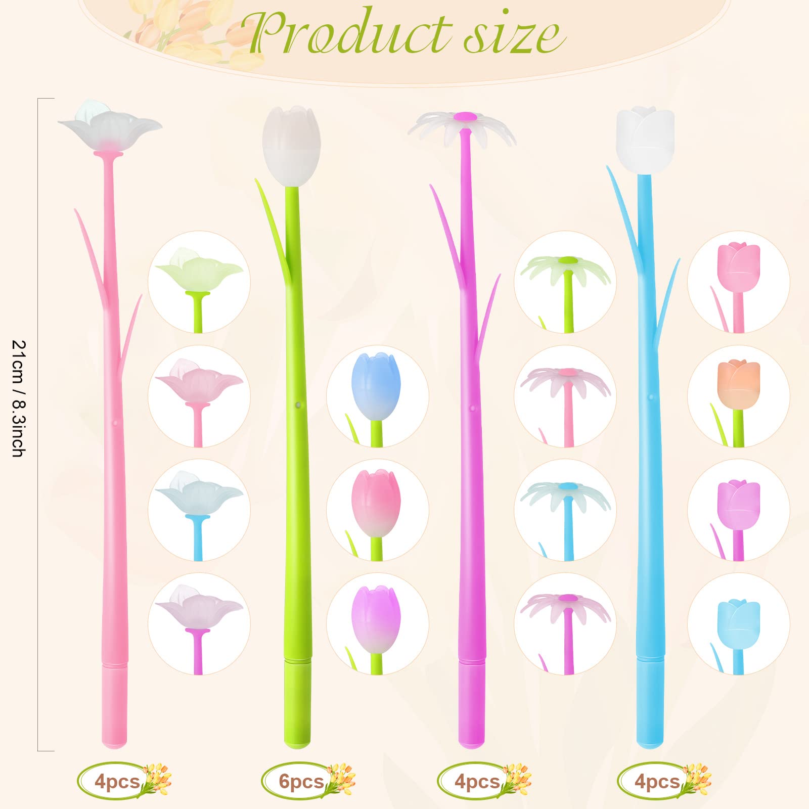18-Pack Color Changing Flower Pens - Vibrant Gel Ink Ballpoint Rose Pens for School, Home & Office - Perfect Gift Set (Daffodil, Lampranthus, Spectabilis, Tulip, Rose) - Great for Note-Taking, Journaling & Creative Writing