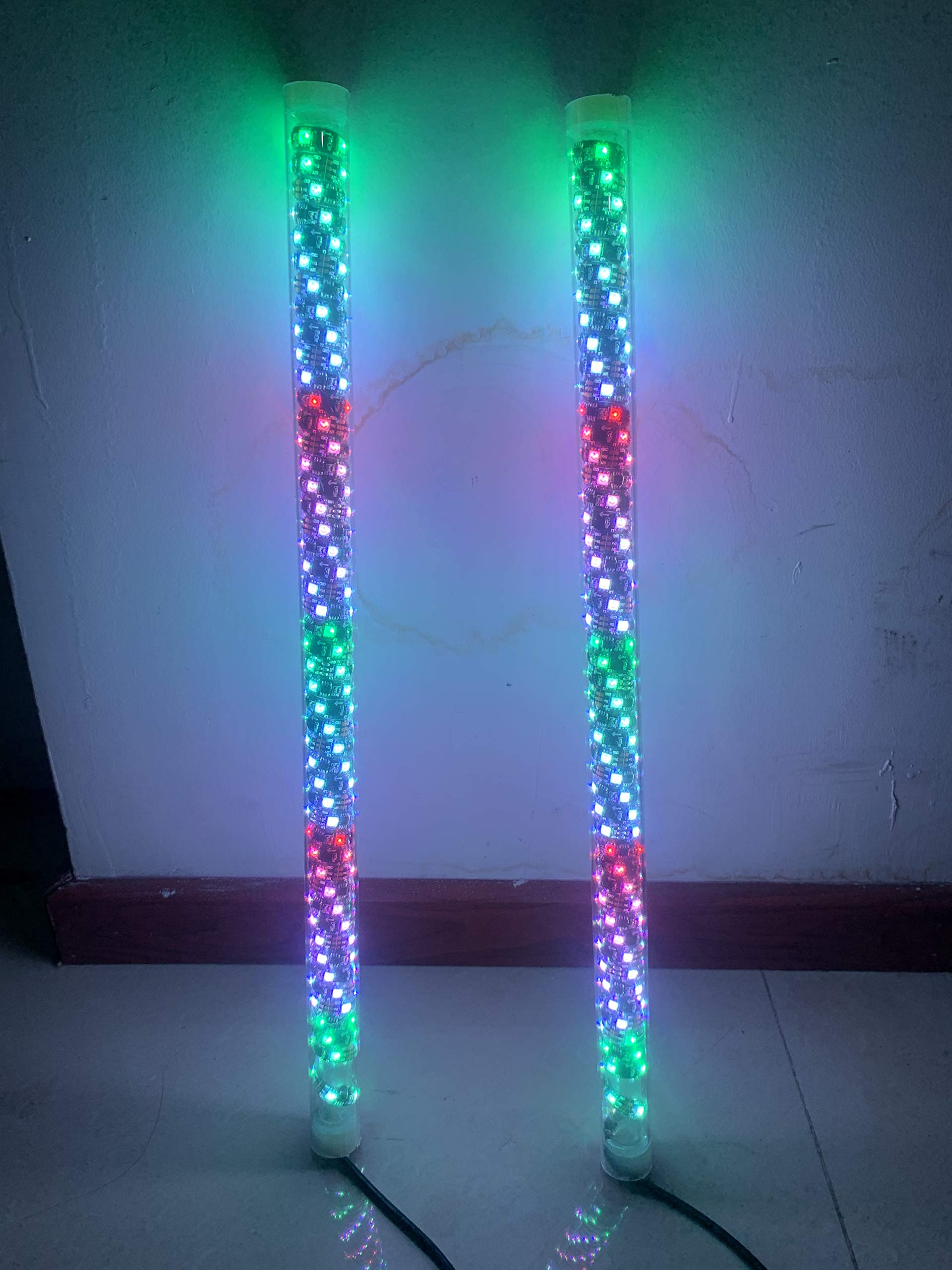 2PCS 2ft Bluetooth LED Spiral Whip Lights with Smartphone APP Control - 16 Color Changing ATV Accessories for Polaris RZR, UTV, 4 Wheeler | Perfect for Night Riding, Off-Road Adventures & Camping Decor
