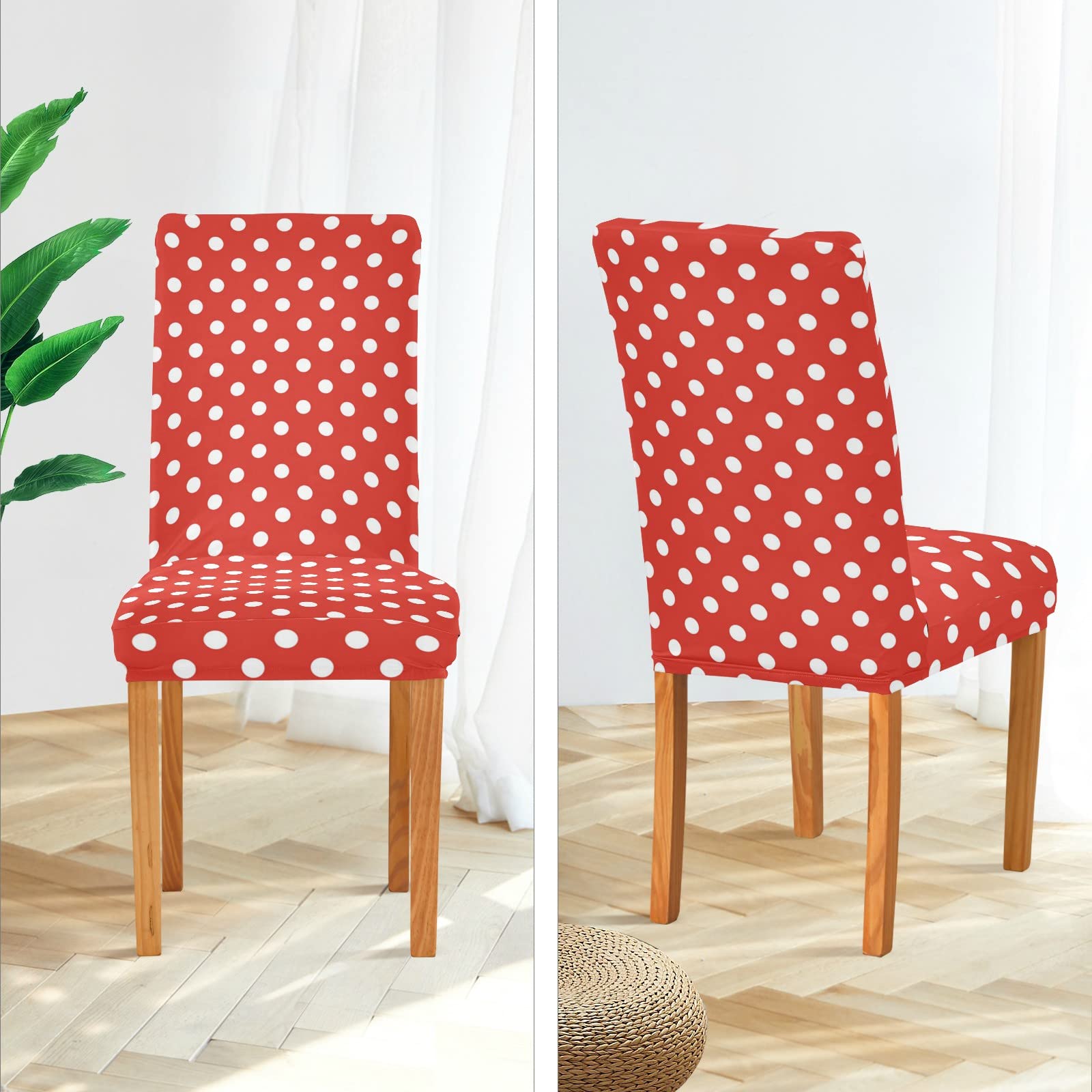 White Polka Dot Stretch Chair Covers for Dining & Office - ALZA