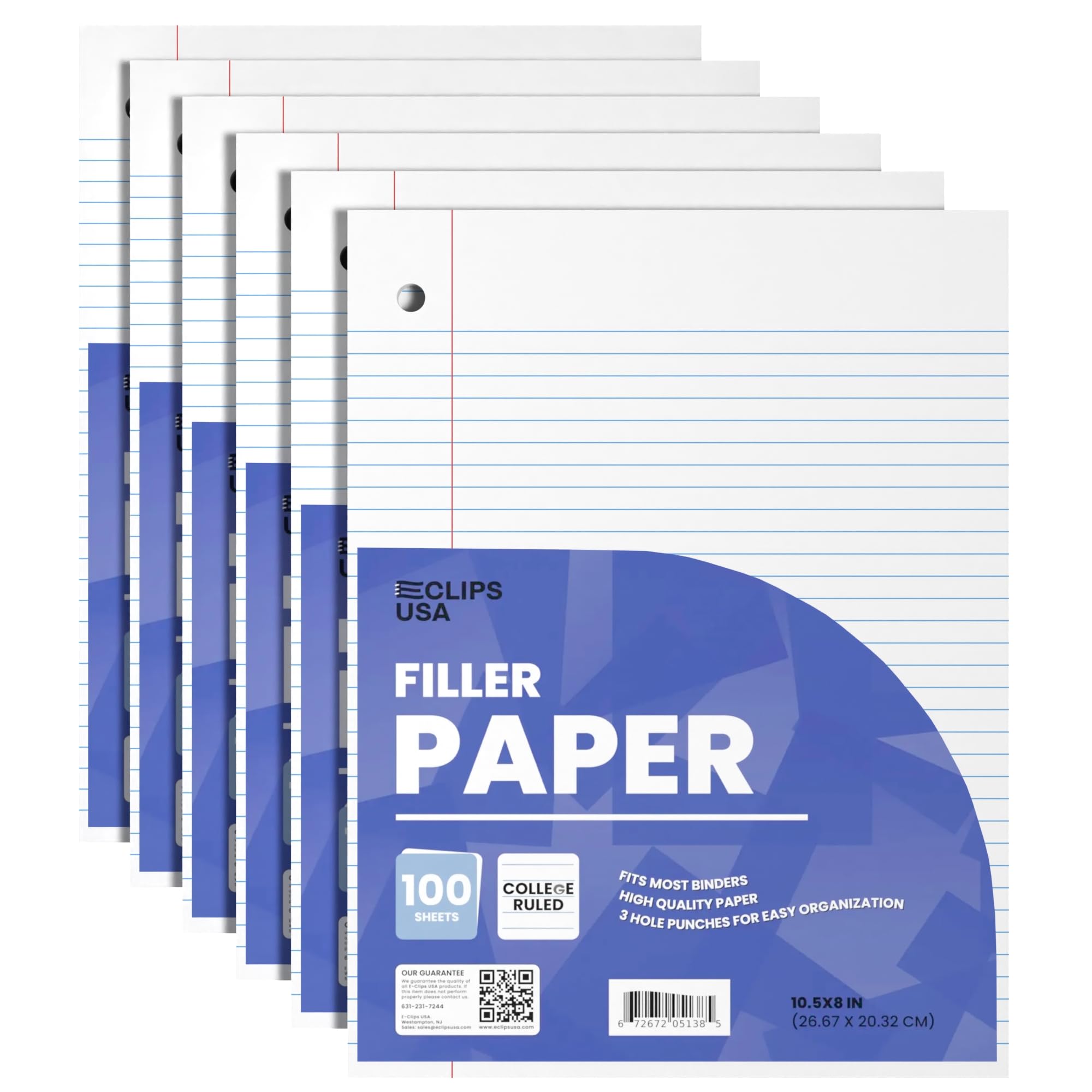 College Ruled Notebook Paper 6-Pack - 10.5