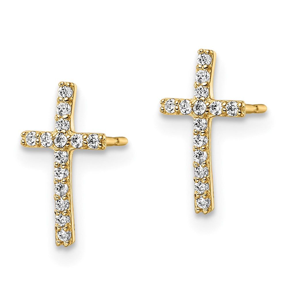 14K Gold Plated CZ Cross Post Earrings for Women - Hypoallergenic Cubic Zirconia Studs (Model YE2121) - Perfect for Church, Weddings & Everyday Elegance