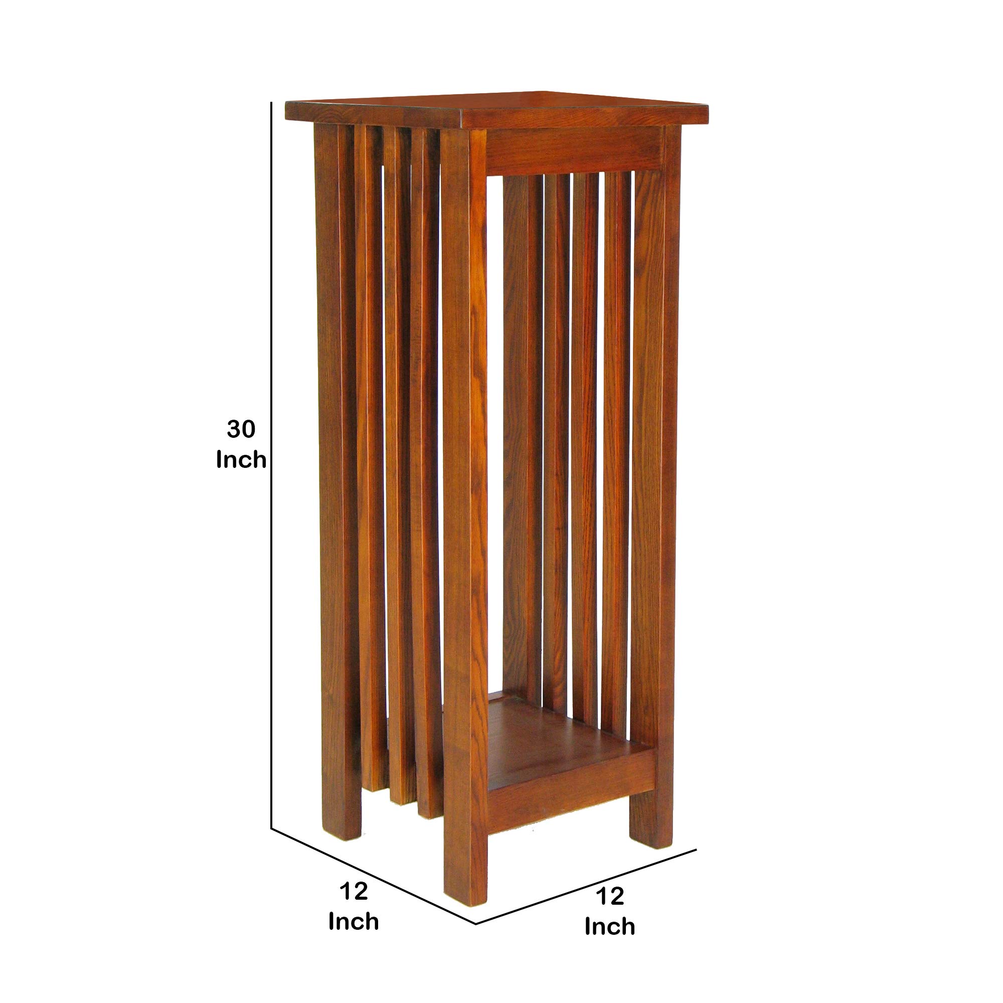 Benjara 30 Inch Wooden Flower Stand with Bottom Shelf & Slatted Sides - Rustic Brown Plant Holder for Indoor/Outdoor Decor, Garden, Patio, Living Room & Balcony