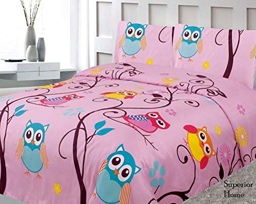 Premium 4-Piece Owl Print Full Bed Sheet Set for Kids - Soft Fitted Sheet & Pillowcases - Cute Pink Owl Room Decor for Toddler Girls - Full Size Bedding - Perfect for Nursery, Kids' Room & Sleepovers