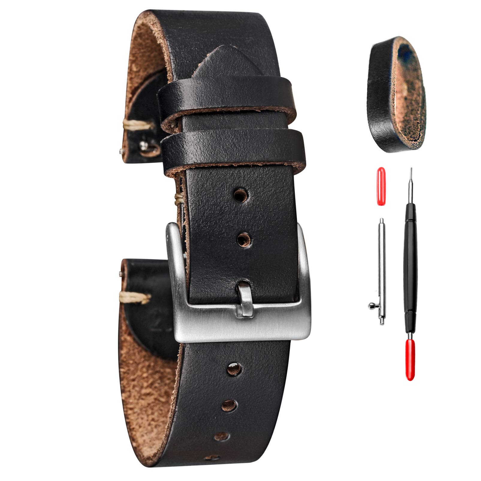 Vintage Horween Leather Watch Strap - 19mm Quick Release Band for Women | Dress & Casual Wear