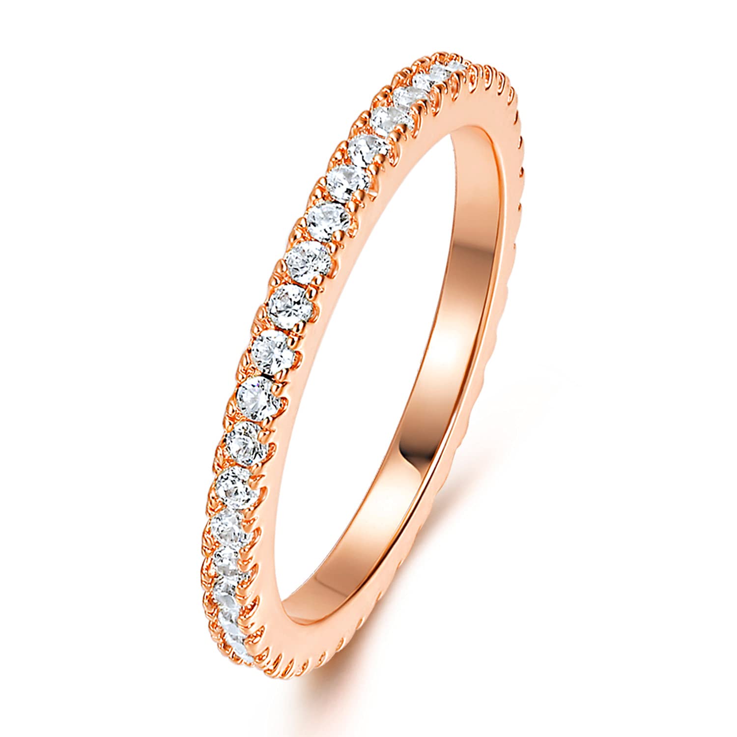 VOLUKA Eternity Stacking Rings for Women & Men - 18K Rose Gold Plated Cubic Zirconia Thin Band Rings - Perfect for Layering, Stacking & Everyday Wear