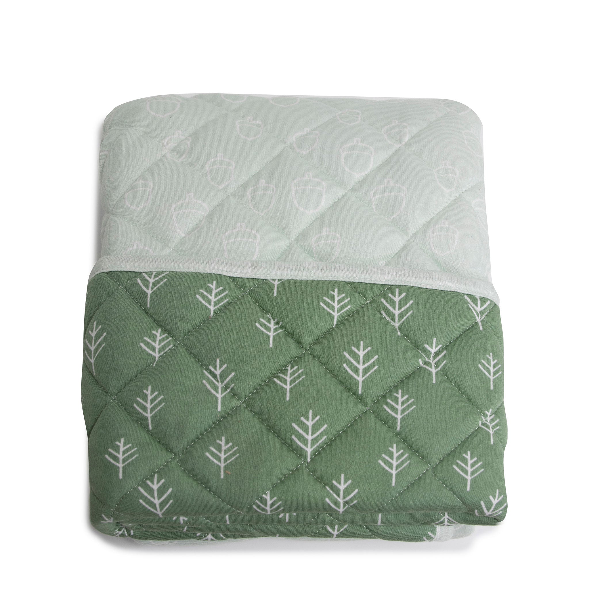 Nordic Reversible Cot Quilt - Avocado & Forest Green Baby Blanket for Crib, Nursery, and Travel | Soft & Breathable Cotton for Newborns & Toddlers