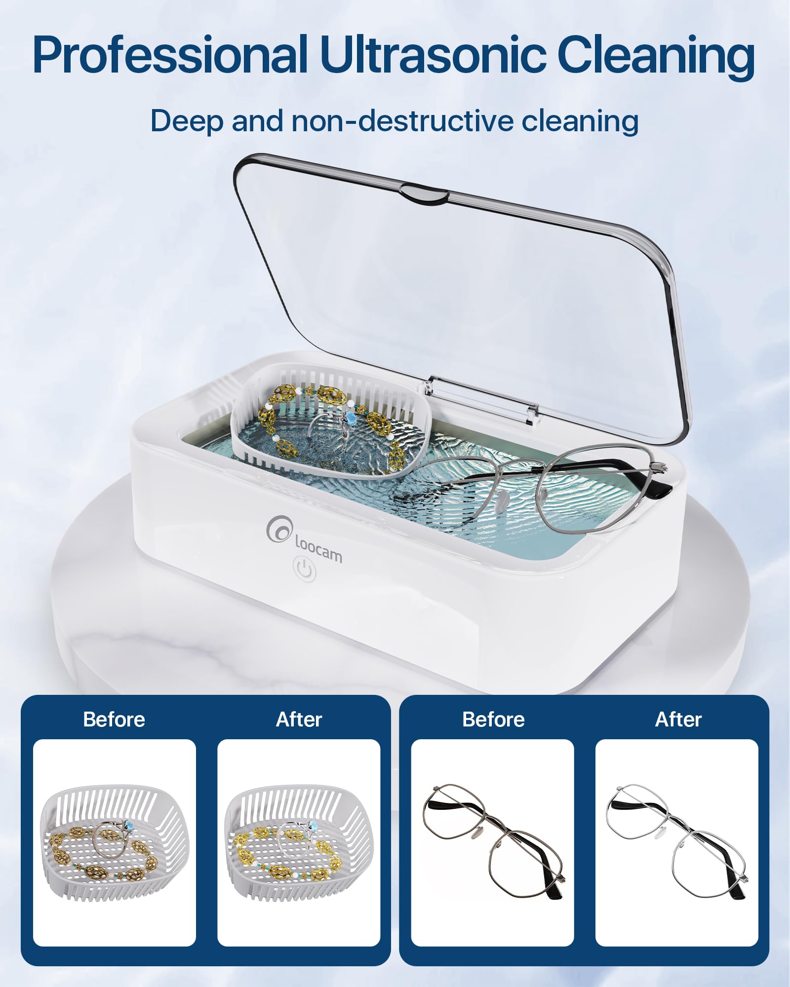 Professional Ultrasonic Jewelry Cleaner Machine with 120ml Cleaning Solution - 600ml/20oz Stainless Steel Tank, 46kHz Frequency for Jewelry, Rings, Watches & Eyeglasses - Perfect for Home, Jewelry Stores & Spa Cleaning Services