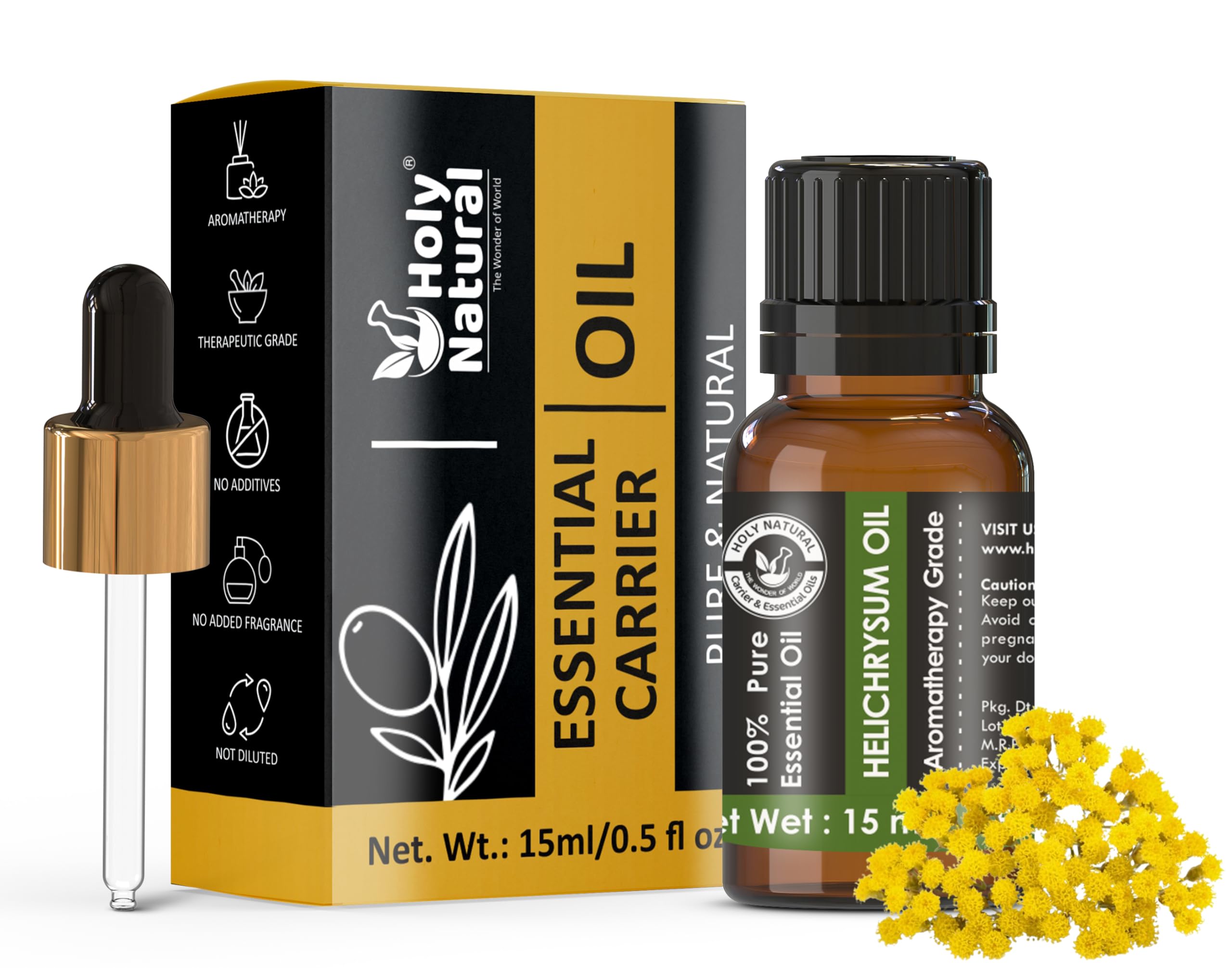 Pure Helichrysum Essential Oil 15ml - 100% Undiluted Therapeutic Grade for Skin Care, Aromatherapy & Relaxation | Helps Reduce Stretch Marks, Scars & Burns | Promotes Clear Breathing | Includes Dropper Plug | Perfect for Massage, Diffusers & DIY Beauty Products