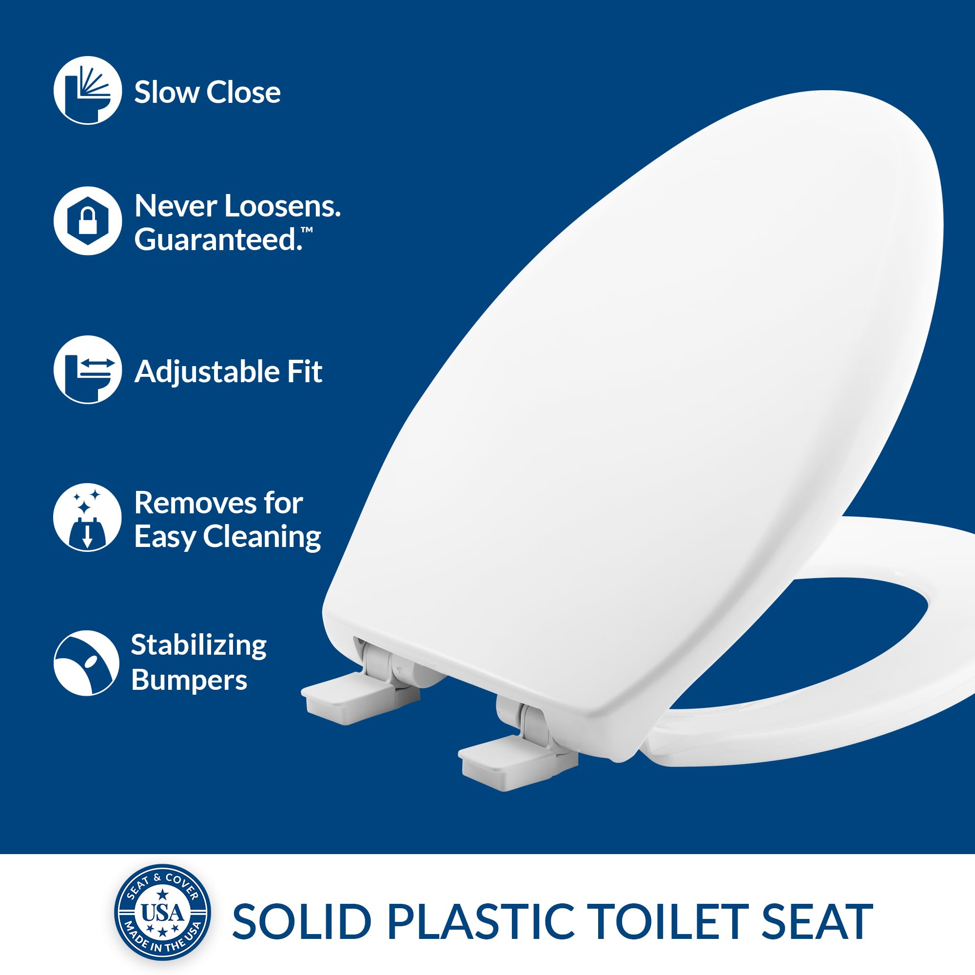 Bemis Aurora Slow Close Toilet Seat - White Elongated Plastic Toilet Seat with Easy Clean Hinges & Adjustable Fit for Perfect Installation | Ideal for Bathroom Upgrade, Home Renovation & Modern Households