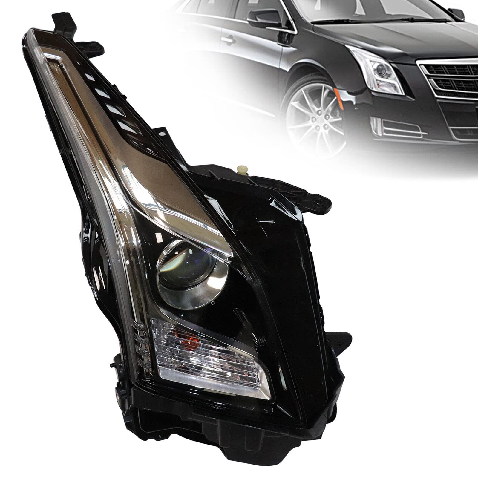 2013-2018 Cadillac ATS Sedan Right Passenger Side Halogen Projector Chrome Headlights - Bright White Light for Night Driving & Enhanced Road Visibility