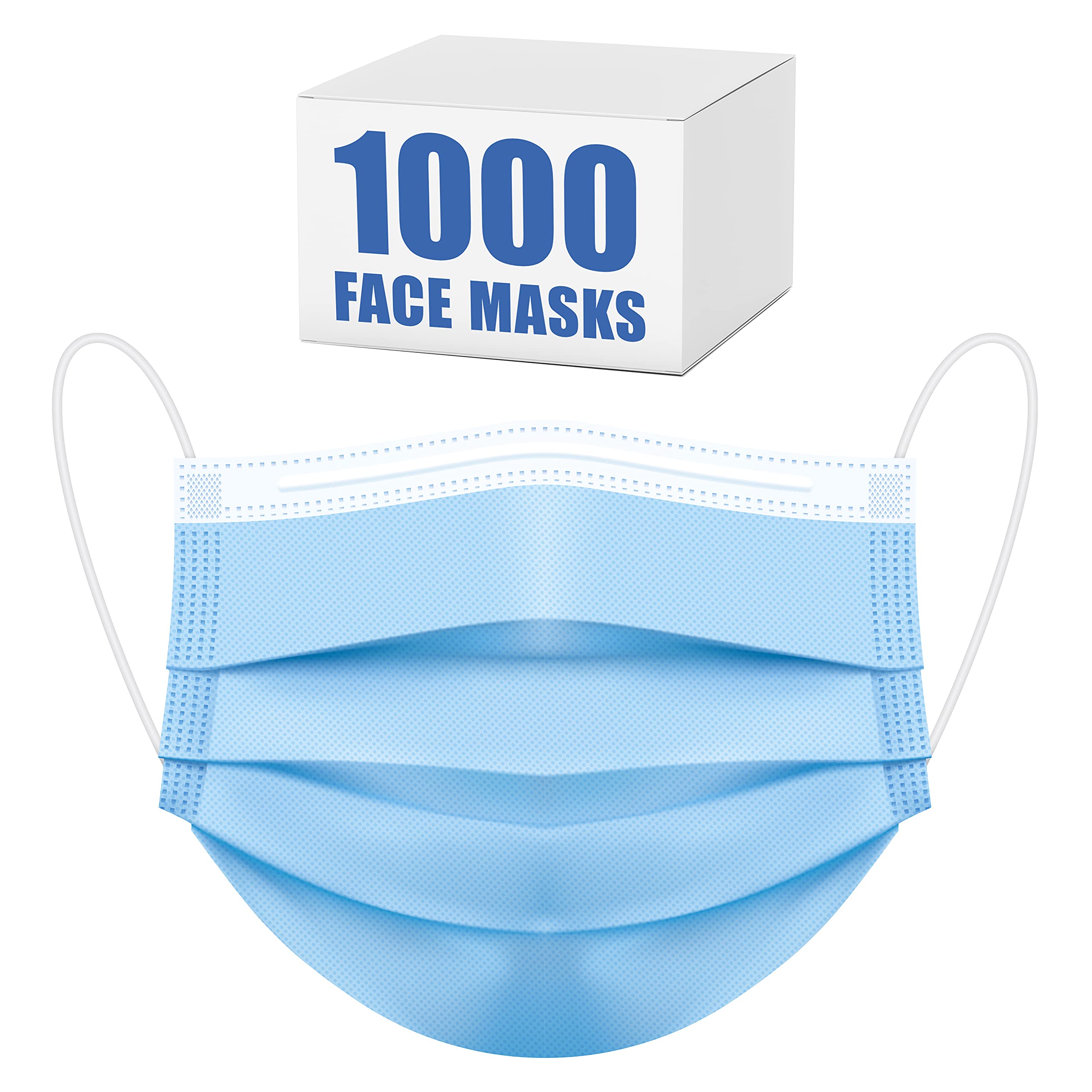 1000-Pack Disposable Face Masks - Bulk Medical Masks for Protection - 3-Ply Breathable & Comfortable - Ideal for Healthcare, Office, Travel & Daily Use