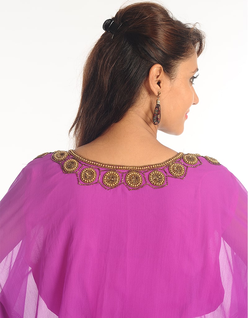 Exquisite Arabic Purple Georgette Farasha with Handcrafted Zari Embroidery - Perfect for Weddings, Parties & Special Occasions