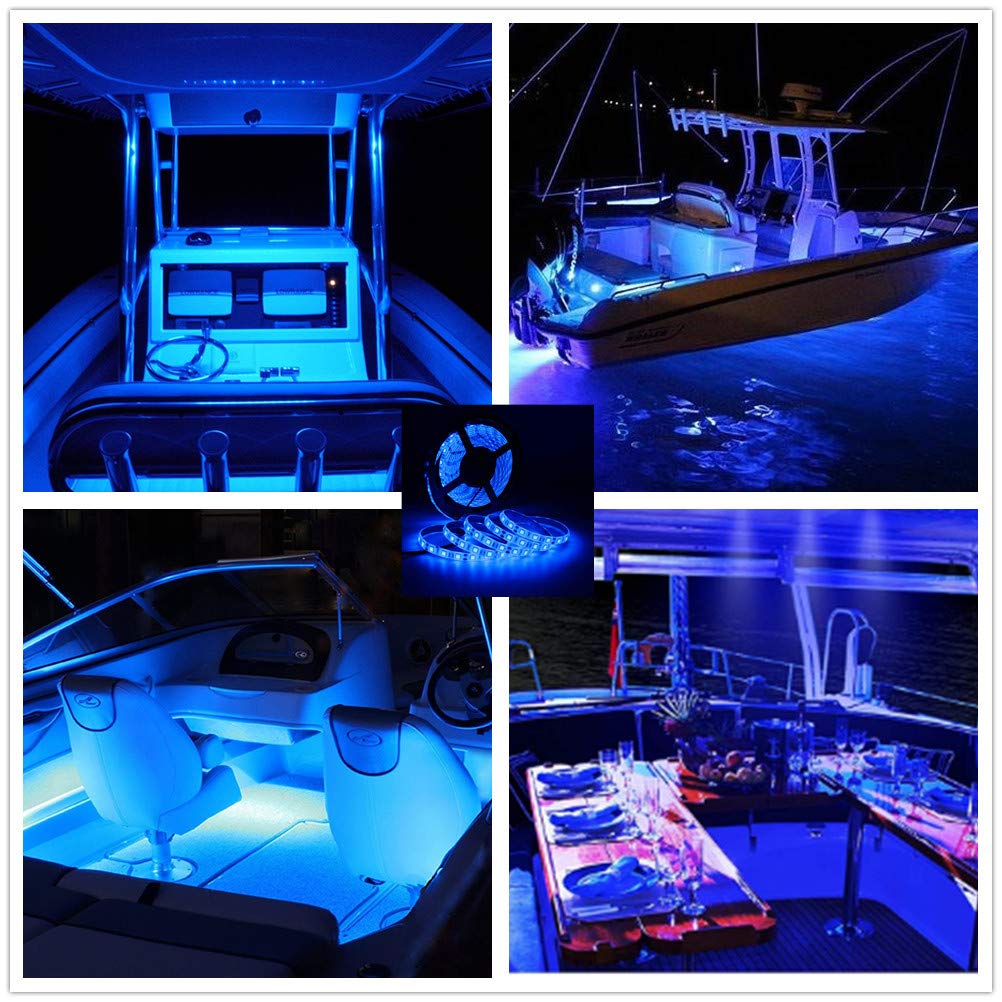 12V 16.4FT Waterproof LED Boat Lights - Marine Strip Lighting for Deck & Night Fishing (Blue)