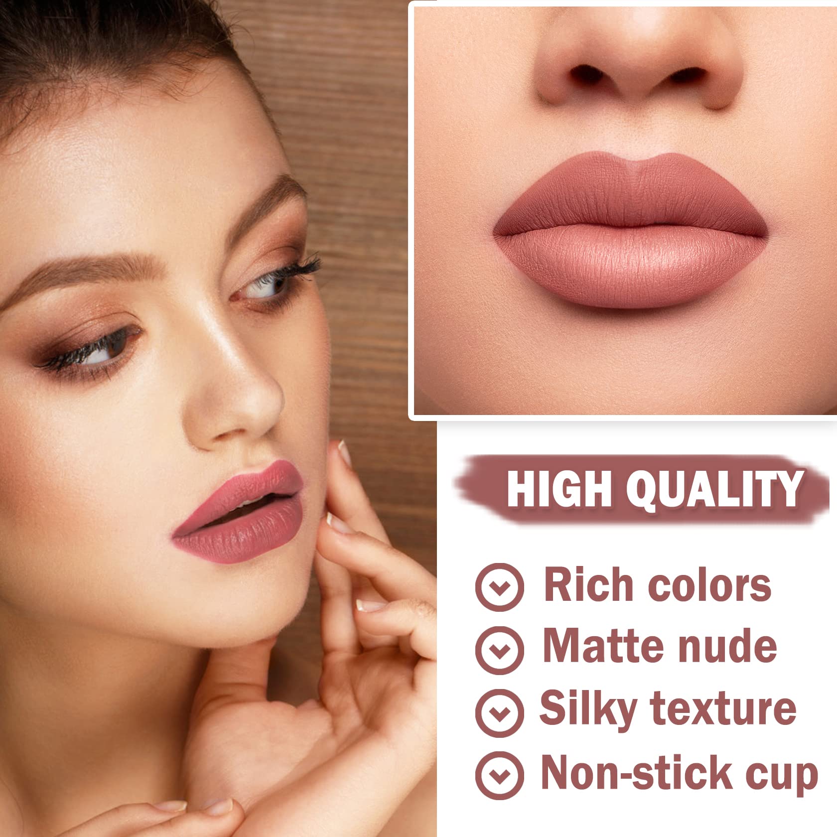 3PCS Nude Matte Lipstick Set - Waterproof Long Lasting Velvet Lip Gloss, Non-Stick Cup Lip Stain, Professional Lip Makeup Kit for Daily Wear, Party & Special Occasions