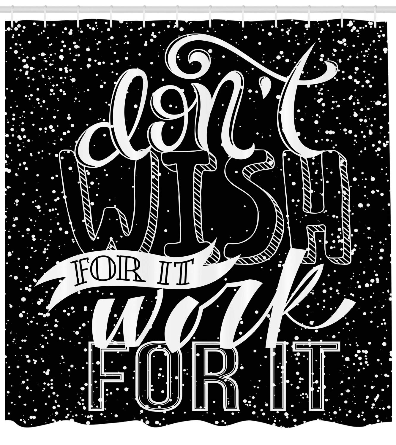 Ambesonne Motivational Shower Curtain - 'Do Not Wish for It Work for It' Inspirational Quote with Polka Dots Design, 69x70 Inch Grey & White Fabric Bathroom Decor Set with Hooks - Perfect for Modern Bathrooms, Dorm Rooms & Spa Retreats