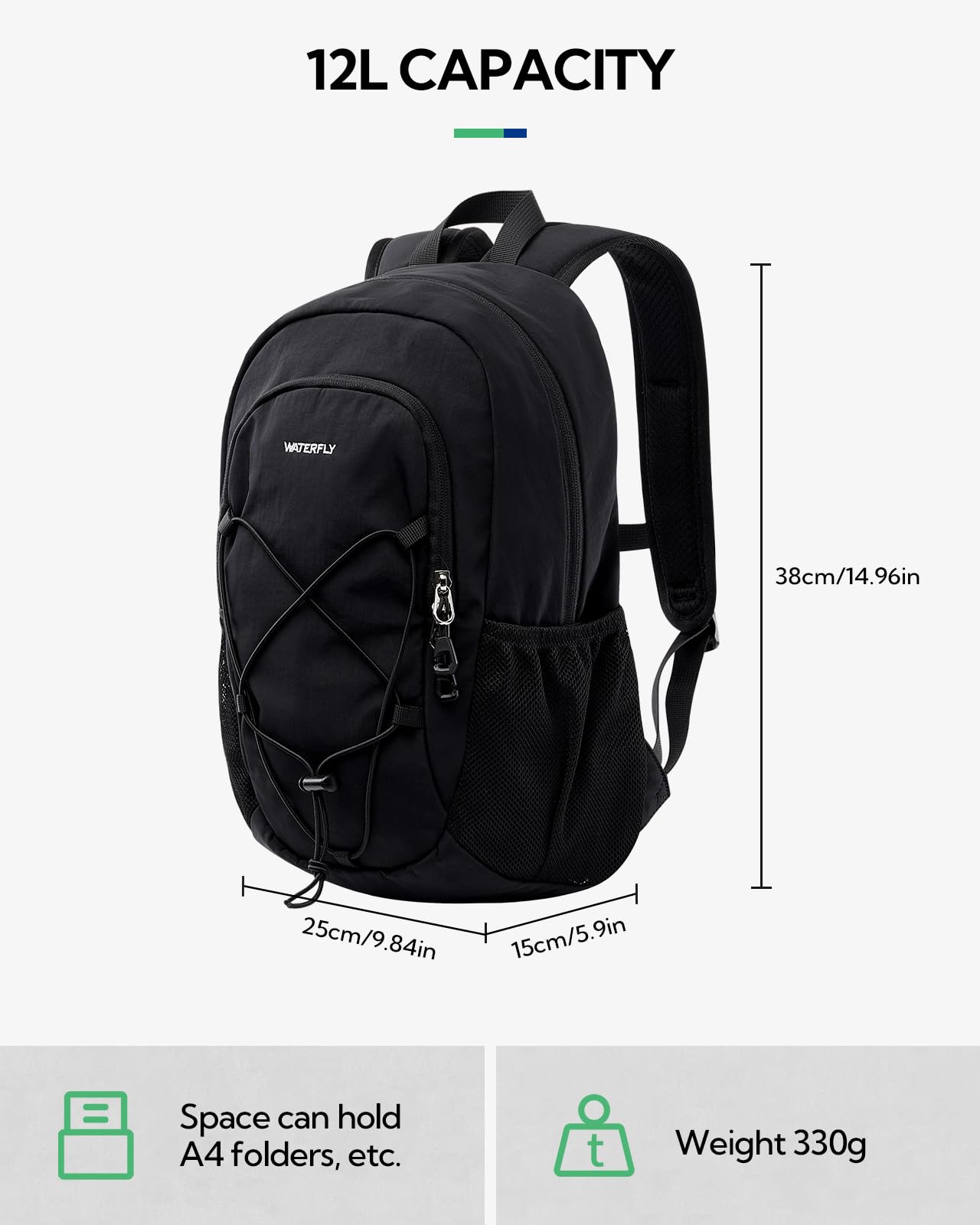 WATERFLY 12L Lightweight Hiking Backpack - Compact Daypack for Travel, Camping, Walking & Outdoor Sports - Perfect for Women & Men - Ideal for Day Trips, Commuting & Adventure Activities