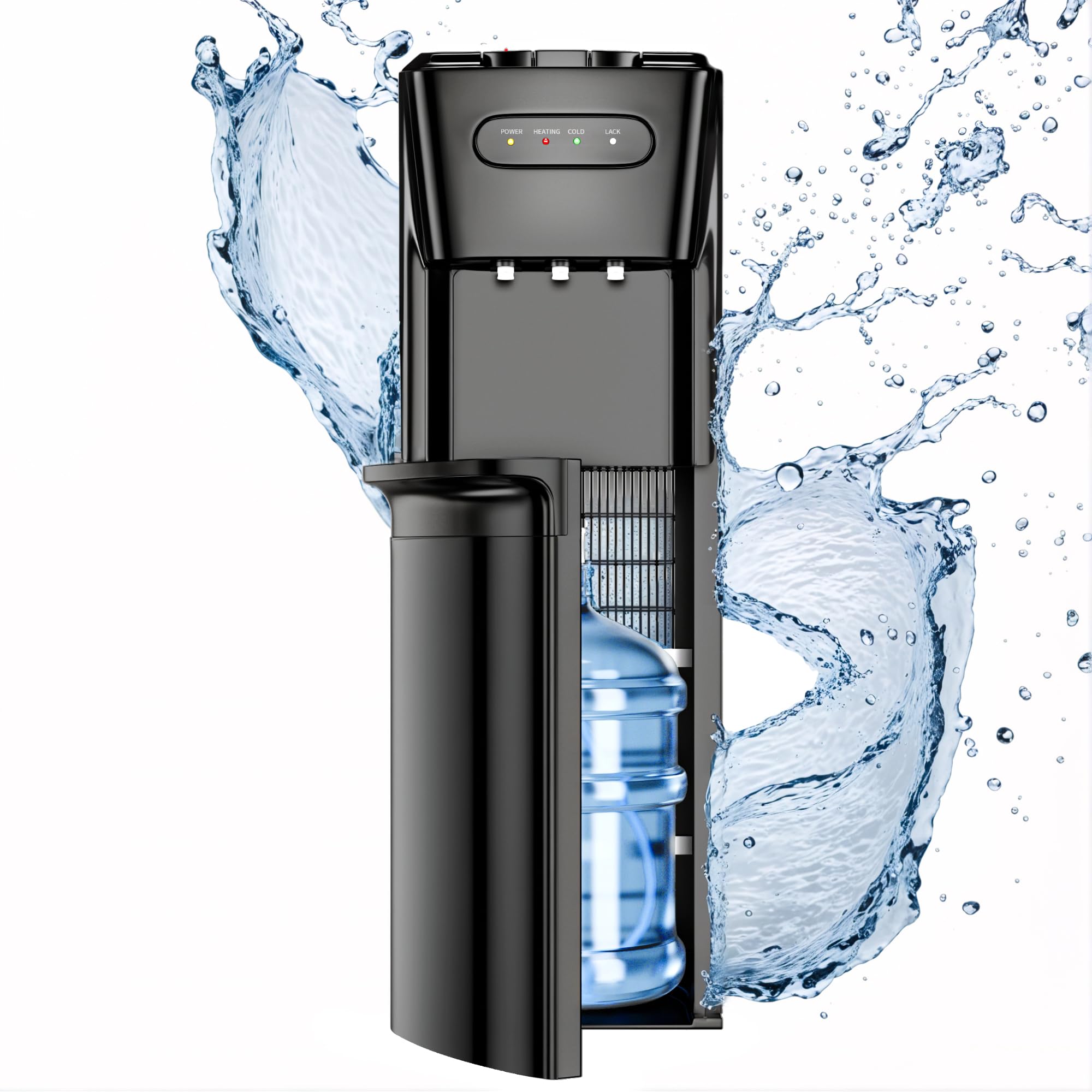 Bottom Loading Water Cooler Dispenser with Hot, Cold & Room Temperature Settings - 3/5 Gallon Bottle Compatible, Empty Bottle Indicator & Child Safety Lock - Perfect for Home, Office, Living Room & Kitchen Use