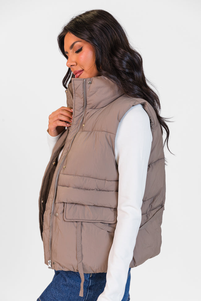 Won Me Over Mushroom Oversized Puffer Vest - Winter Warm Quilted Jacket for Women | Cozy Outdoor Hiking & Casual Streetwear Fashion