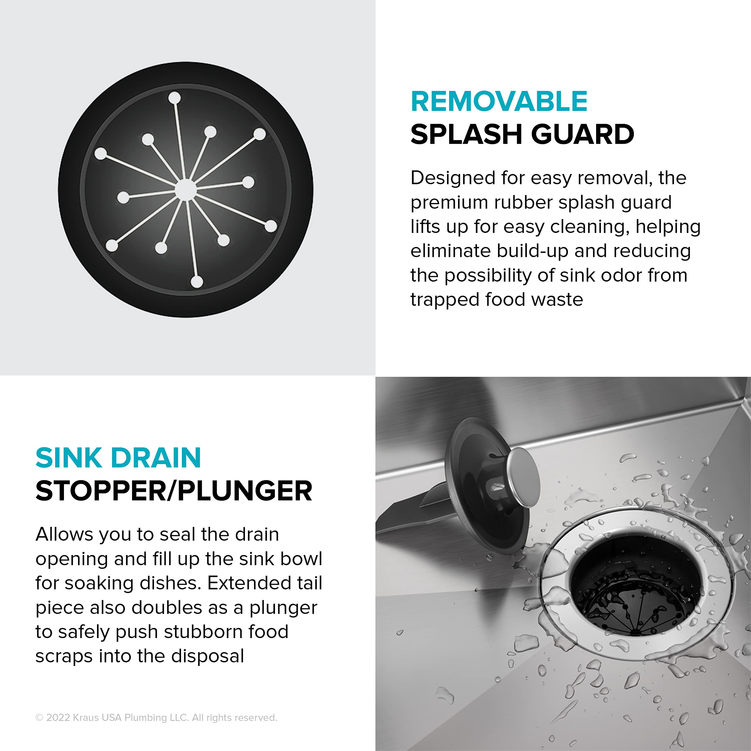 KRAUS WasteGuard 1/3 HP Continuous Feed Ultra-Quiet Garbage Disposal with Quick Connect Mount - Includes Power Cord & Flange (KWD100-33MBL) - Perfect for Kitchen Sink Waste Disposal & Food Scrap Recycling