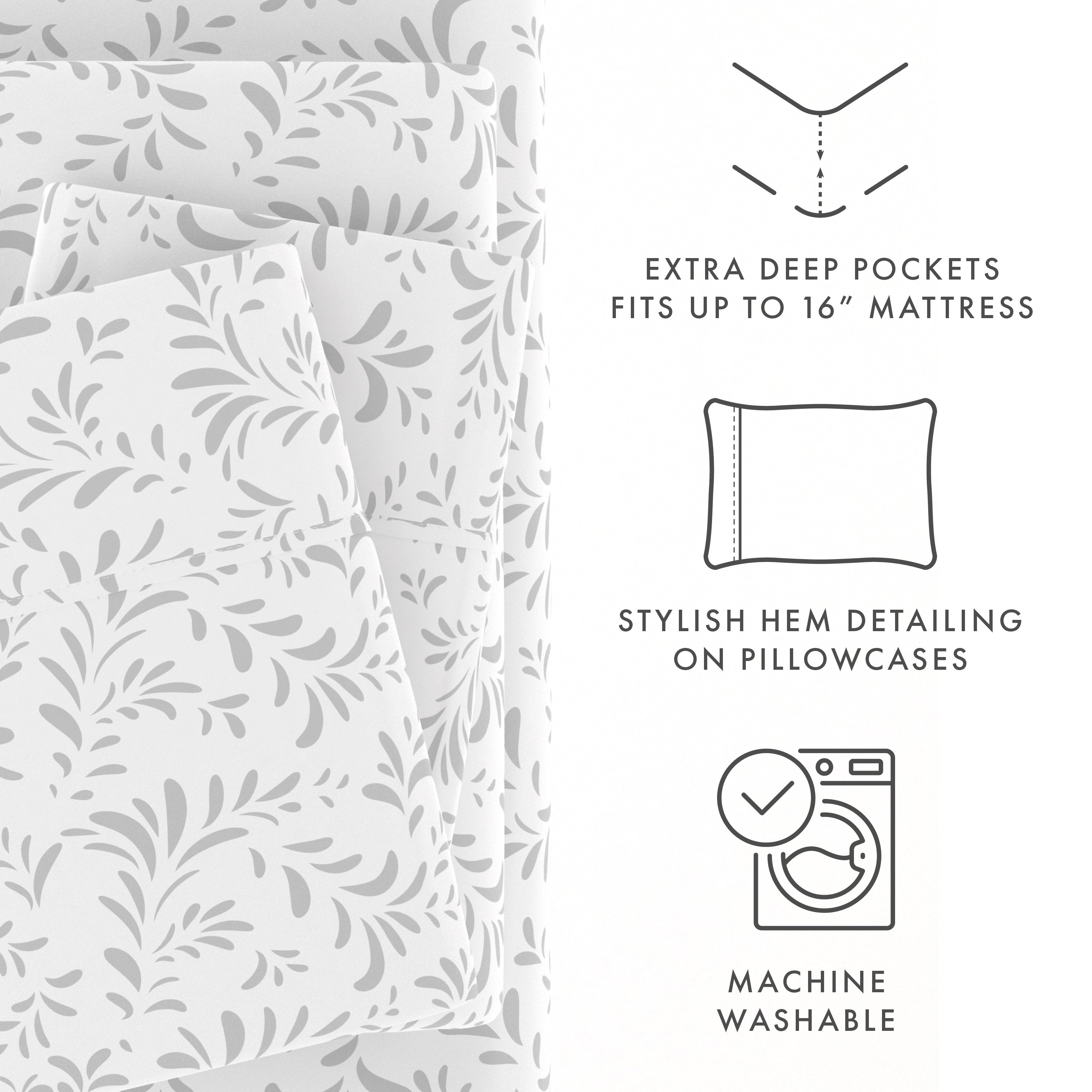 Burst of Vines Pattern 4-Piece Queen Sheet Set - Soft Breathable Bedding for Comfortable Sleep - Perfect for Master Bedroom, Guest Room & Dorm