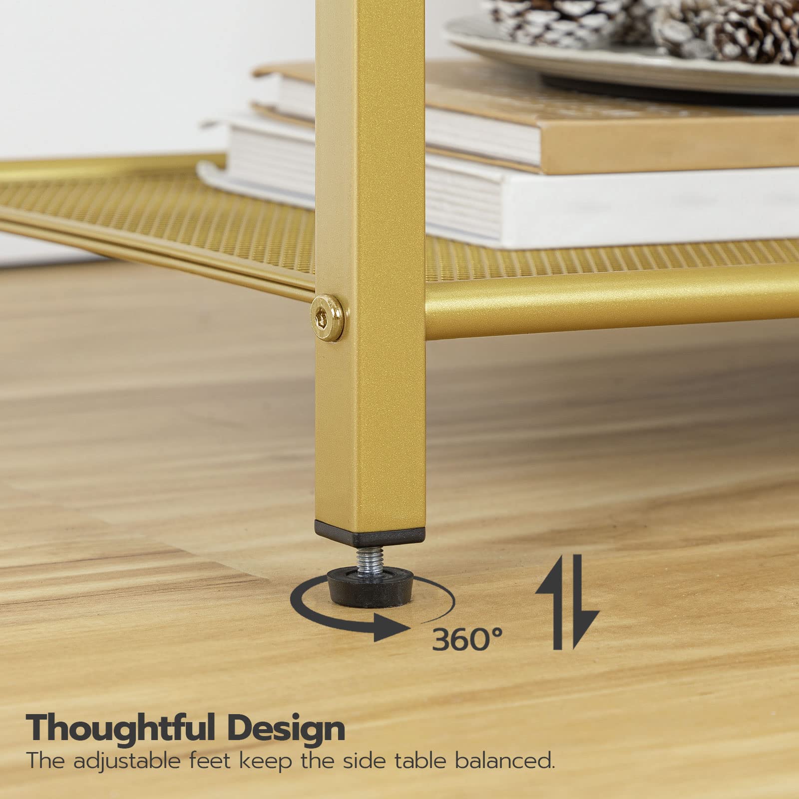 HOOBRO 2-Piece 3-Tier Slim Nightstand Set with Storage Shelves - Modern End Tables & Bedside Tables with Tempered Glass - Gold Finish for Living Room & Bedroom - Perfect for Small Spaces & Apartment Decor GD77BZP201