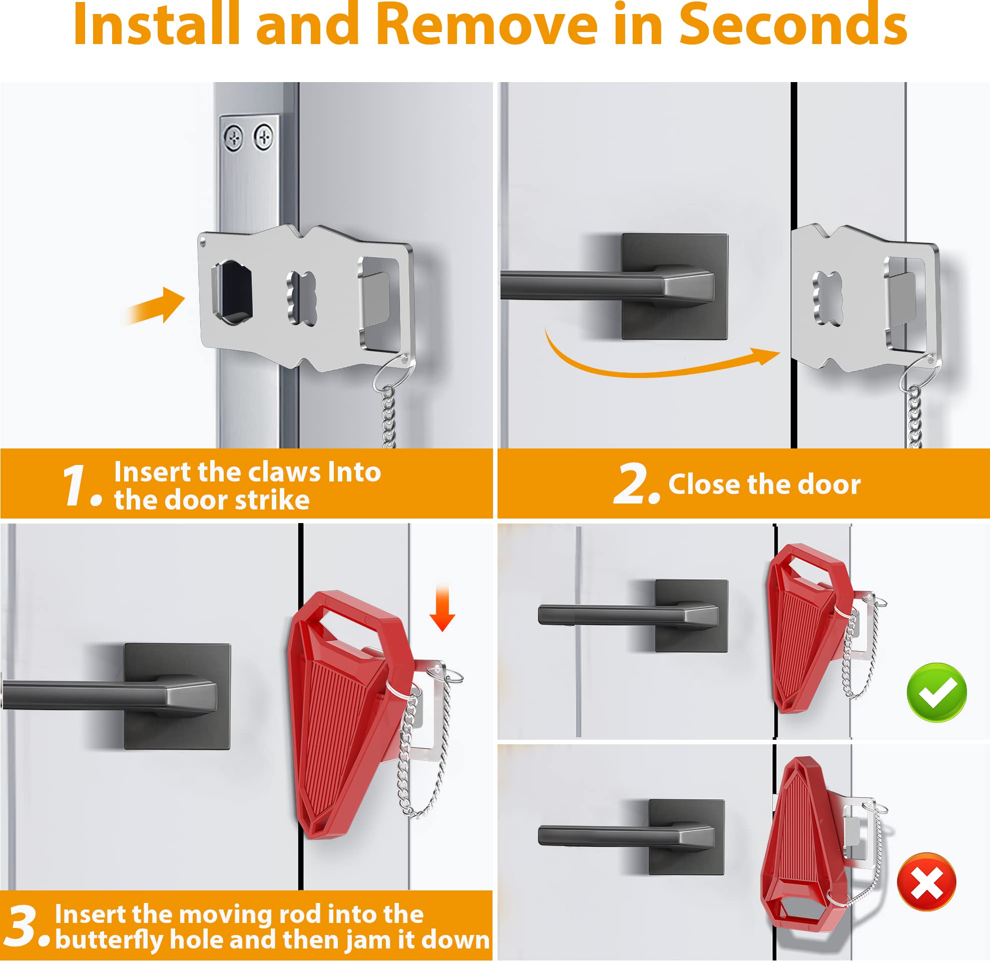 Portable Travel Door Lock - Secure Hotel & Apartment Safety Lock for Women, Extra Home Security Latch from Inside | Perfect for Solo Travelers, First Apartments & Bedroom Safety