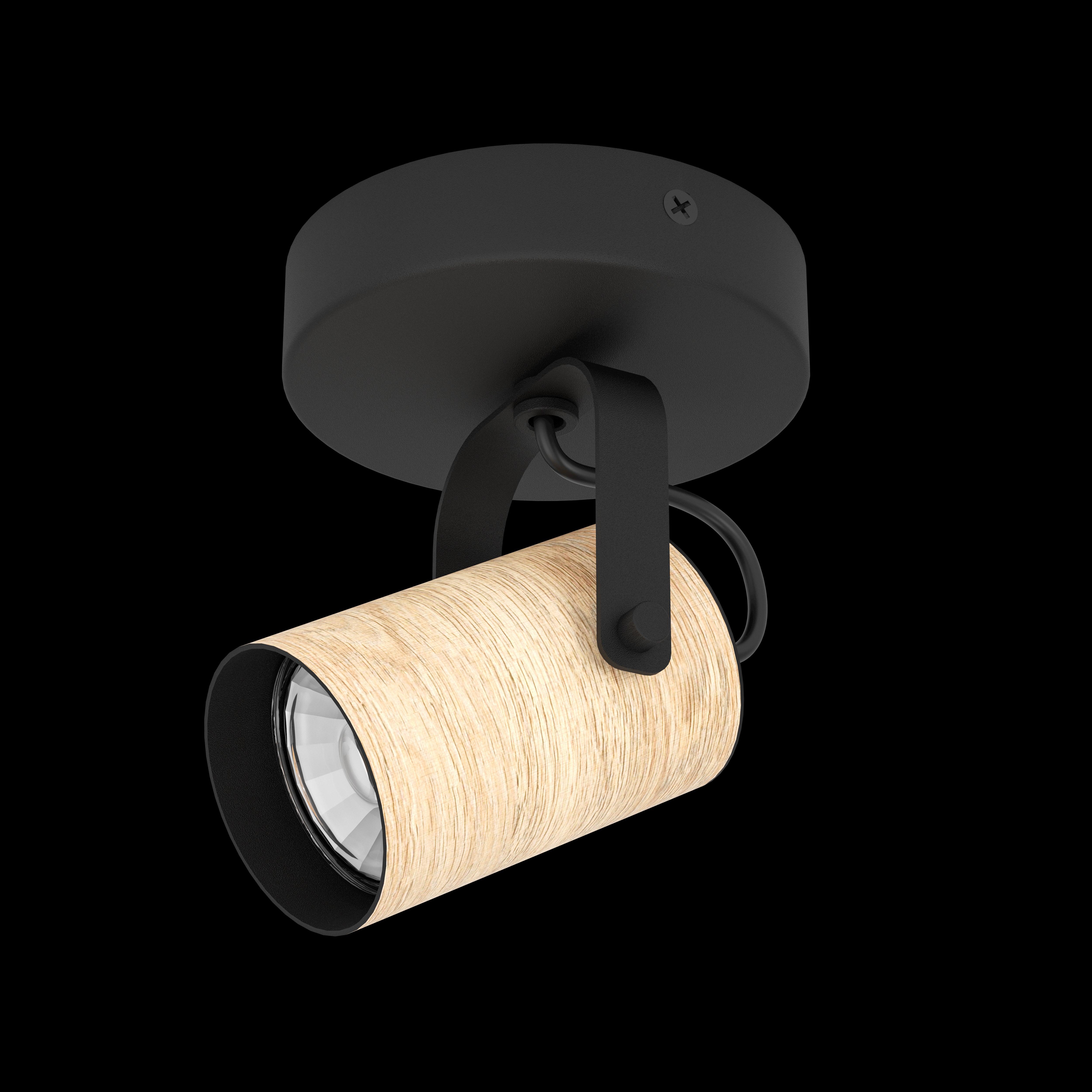 Eglo Cayuca Modern Wood & Black Metal Wall Spotlight - Adjustable Indoor/Outdoor Lighting for Living Room, Bedroom, and Patio