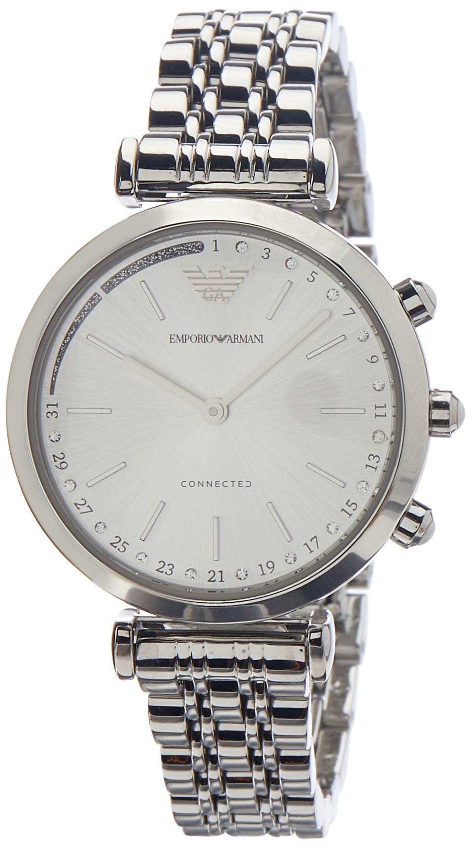 Emporio Armani Women's ART3018 Hybrid Smart Watch - Silver Stainless Steel, Analog Display, Quartz Movement | Perfect for Workouts, Office & Everyday Wear
