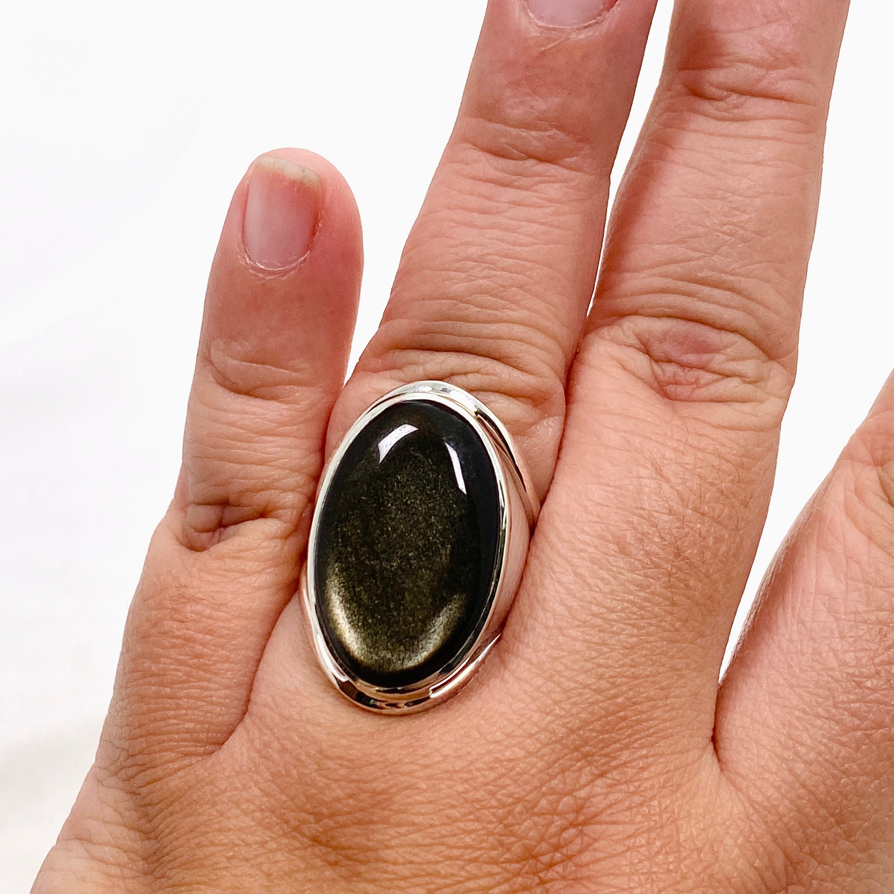 Goldsheen Obsidian Oval Cabochon Split Band Ring - Size 11 - KRGJ3341 - Elegant Jewelry for Women, Perfect for Weddings, Parties & Special Occasions
