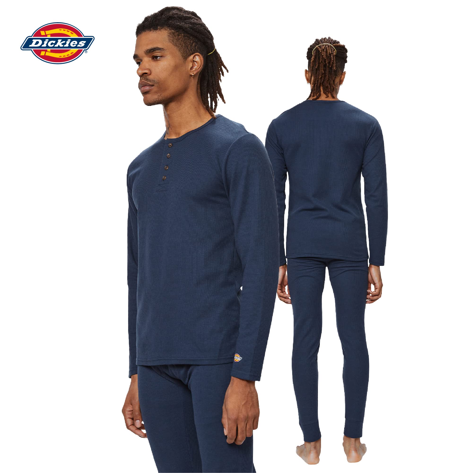 Dickies Men's Thermal Underwear Set - 2 Piece Waffle Knit Long Johns & Henley Base Layer for Cold Weather (Navy) - Winter Workwear, Outdoor Activities & Layering