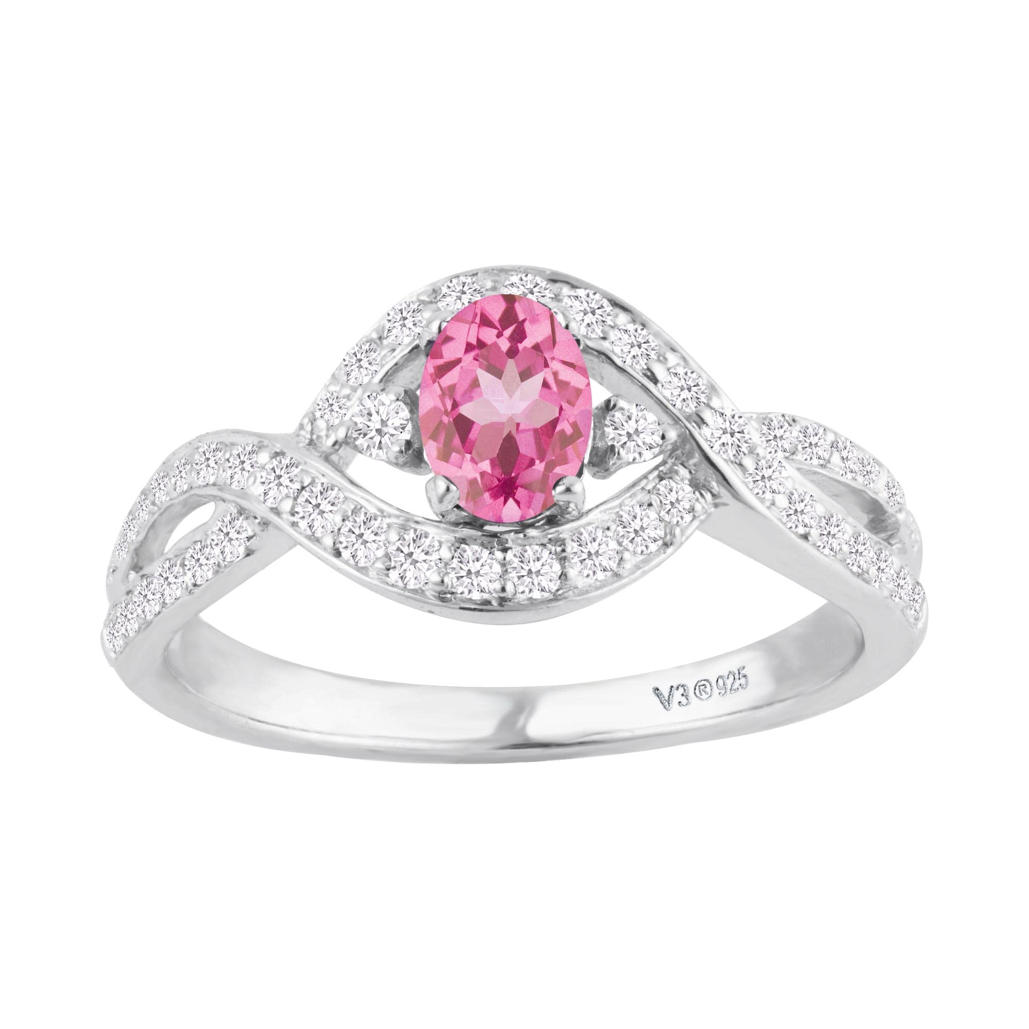 Pink Topaz & White Zircon Sterling Silver Engagement Ring for Women - Perfect for Proposals, Anniversaries & Romantic Gifts