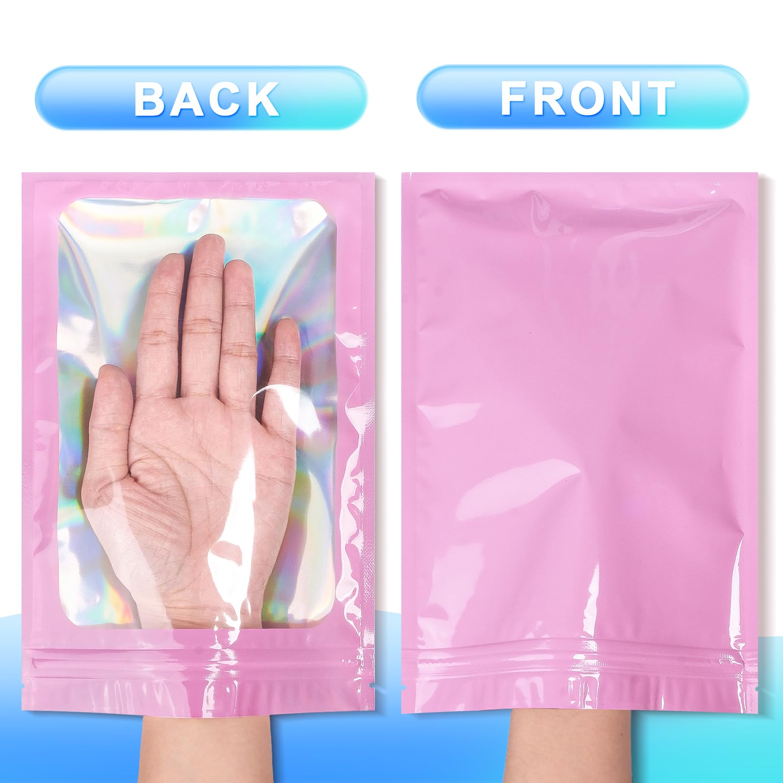 100-Pack Smell Proof Mylar Bags with Resealable Zipper & Clear Window - Holographic Food Storage Bags for Eyelash Extensions, Jewelry, Electronics (4x6 Inch, Pink) | Ideal for Organizing, Gifting & Long-Term Preservation