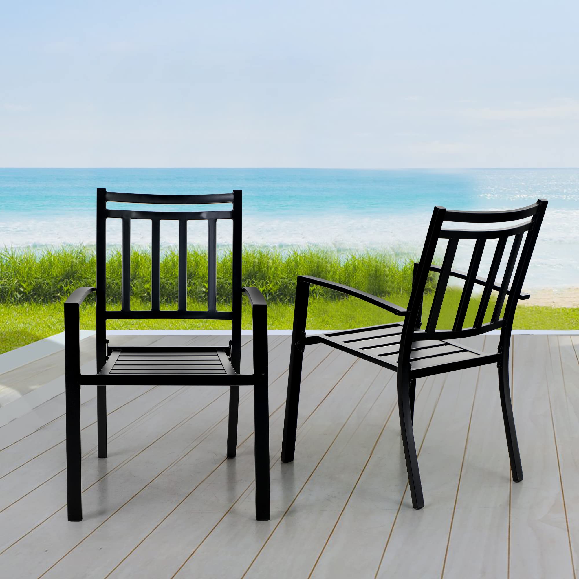 Sophia & William 2-Piece Black Metal Outdoor Dining Chairs Set - Stackable E-Coated Wrought Iron Patio Chairs for Garden, Backyard, Poolside & Restaurant Use