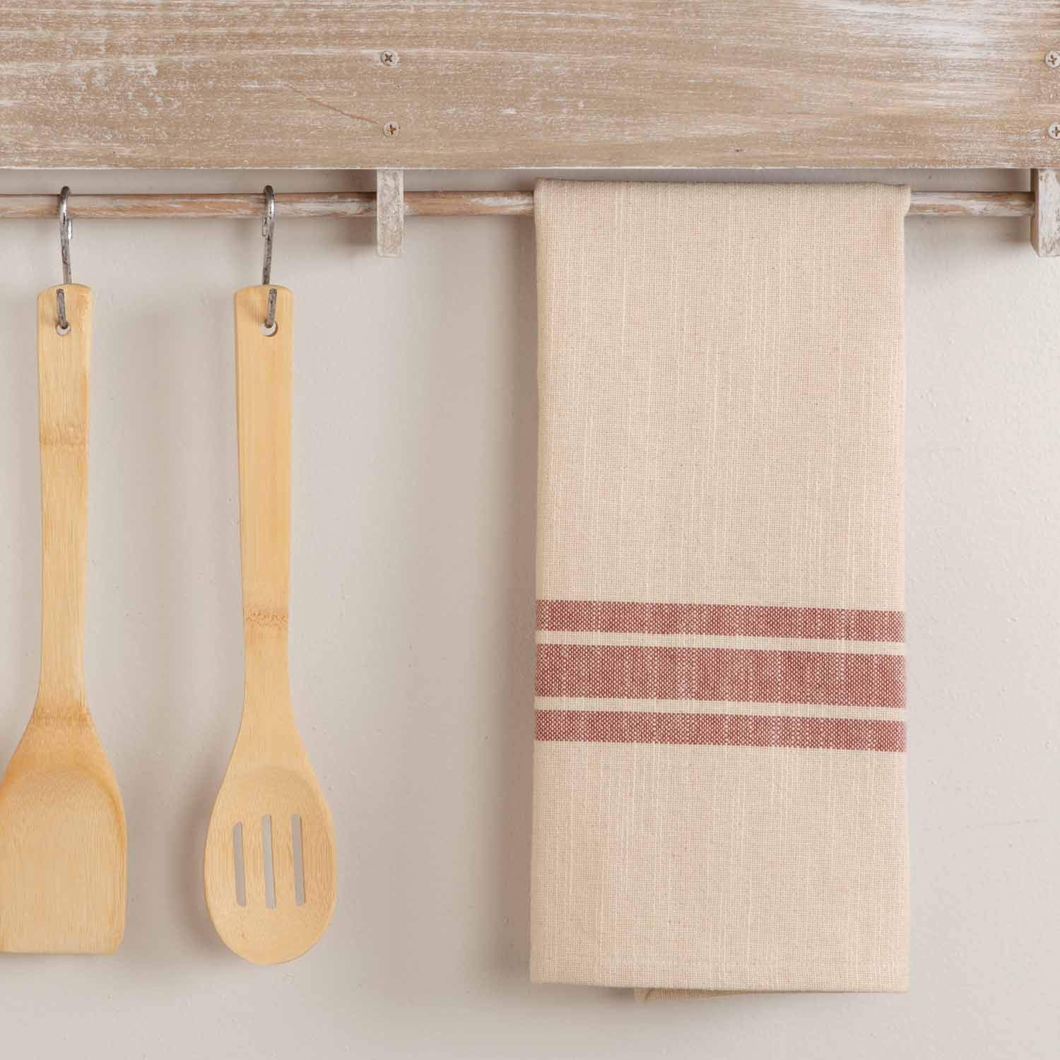 Piper Classics Red Grain Sack Stripe Tea Towel 19x28 Inches - Farmhouse Kitchen Dish Towel in Cream & Red | Perfect for Drying Dishes, Decor & Vintage Style Kitchens