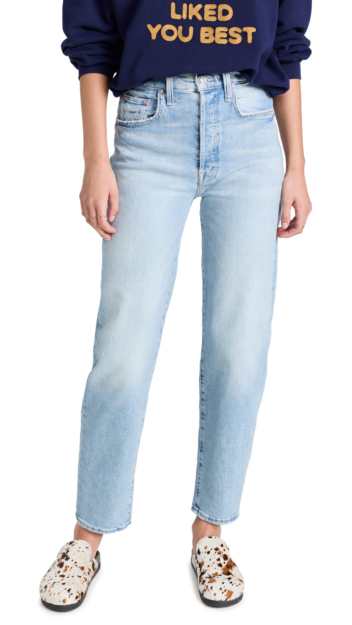 MOTHER Women's The Curbside Skimp Jeans - High Waist Ripped Denim Skinny Jeans for Women | Trendy Distressed Jeans for Casual Outfits, Night Out & Street Style Fashion