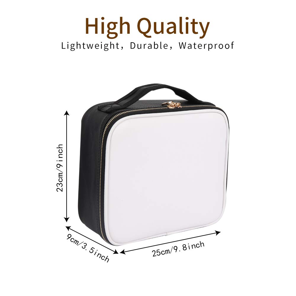 WENSEN Professional Makeup Train Case - Travel Cosmetic Organizer with Dividers for Brushes & Accessories (Black+White) | Perfect for Makeup Artists & Travel