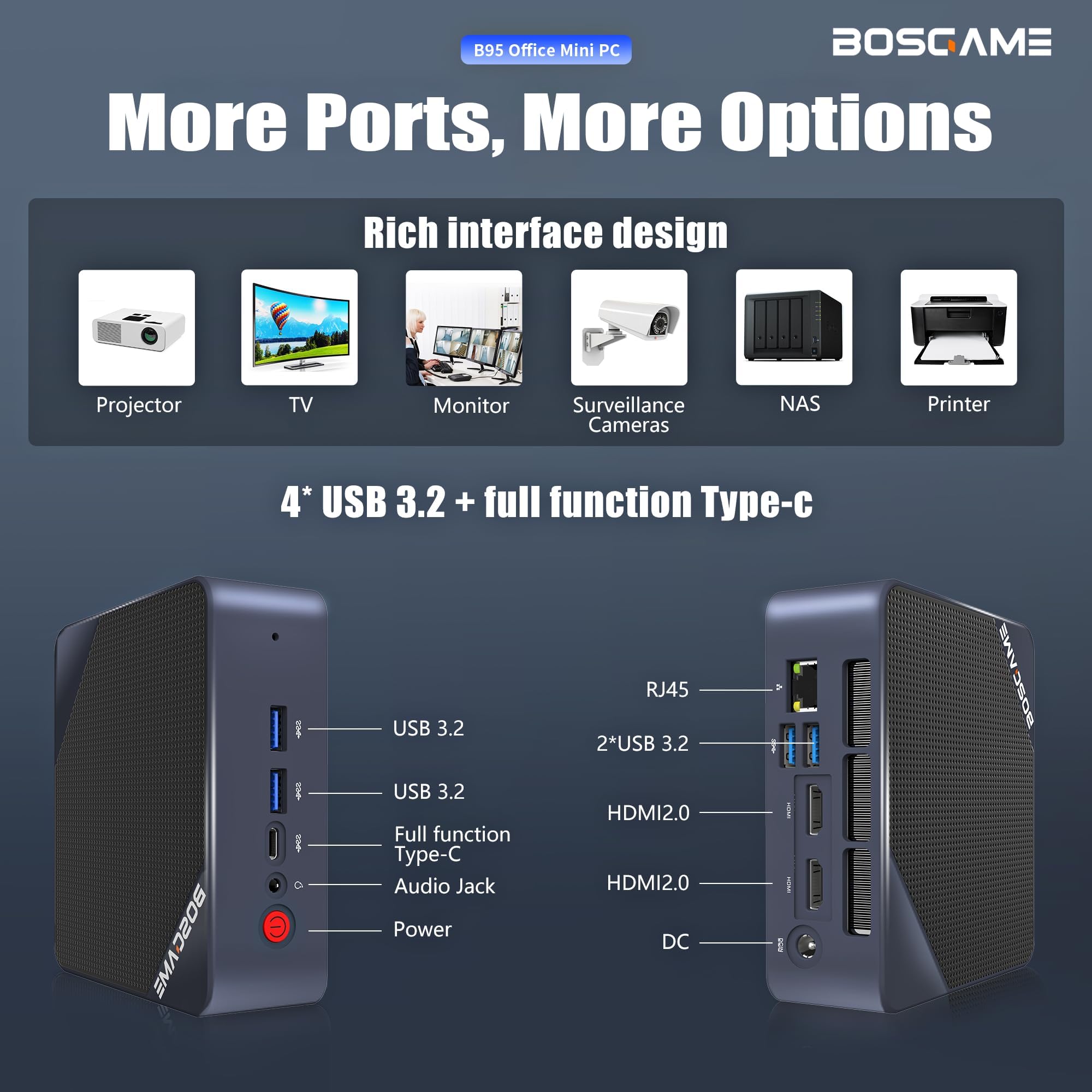 BOSGAME B95 Mini PC Windows 11 Pro - Intel 12th Gen N95 Processor (Up to 3.4GHz), 8GB RAM, 256GB M.2 SSD - Compact Mini Desktop Computer with 4K UHD, Dual HDMI & Type-C, WiFi 5, Bluetooth 5.0 - Perfect for Home Office, Gaming, and Media Streaming