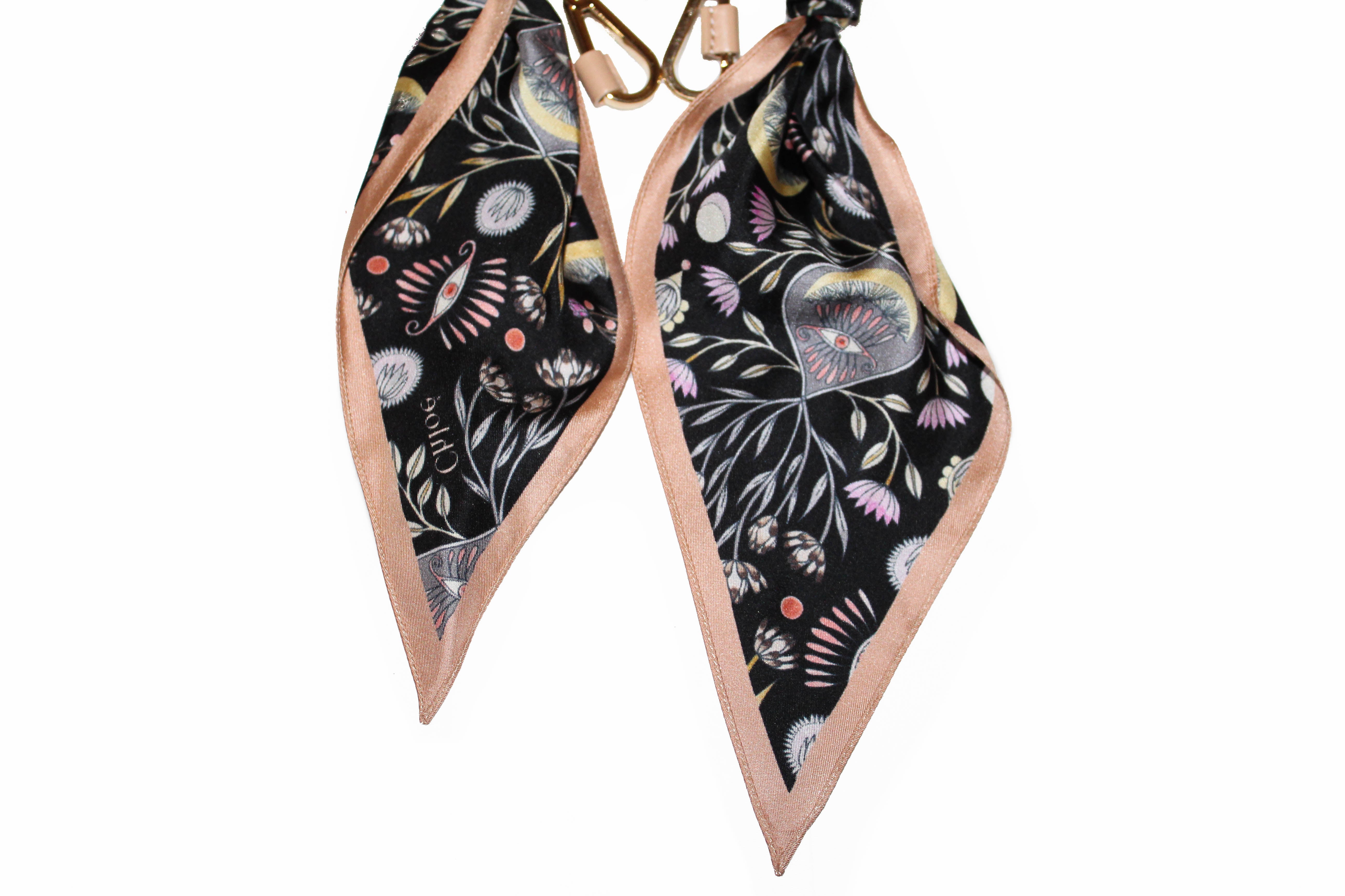 Authentic Chloe Silk Scarf with Leather Strap - Luxury Fashion Accessory for Women, Perfect for Office, Parties & Special Occasions