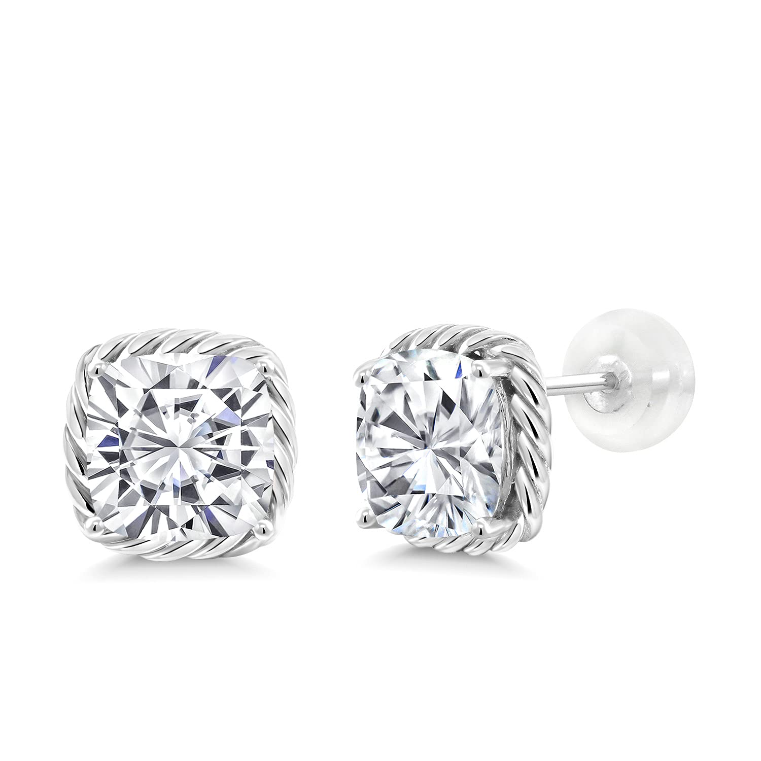 10K White Gold 7MM Cushion Cut Birthstone Stud Earrings for Women & Men | Genuine Gemstone Jewelry | Perfect Gift for Mom, Wife, Her | Anniversary, Birthday, Valentine's Day Present | Everyday Wear & Special Occasions