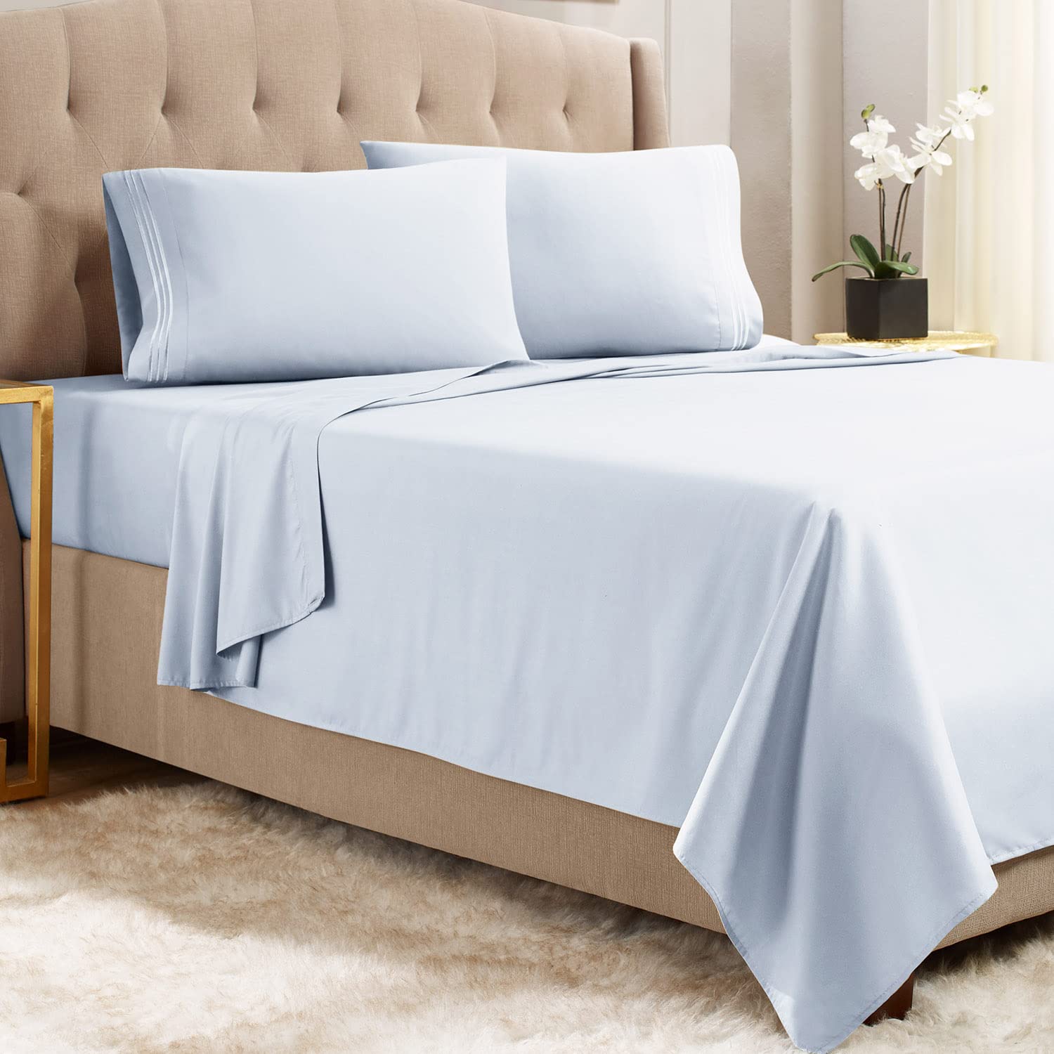 Empyrean 3-Piece Twin Size Bed Sheet Set - Super Soft Double Brushed Microfiber Sheets with 4 Corner Elastic Straps | Hotel Luxury Ice Blue Bedding for Kids, Teens & Guest Rooms | Breathable & Wrinkle-Resistant for Year-Round Comfort