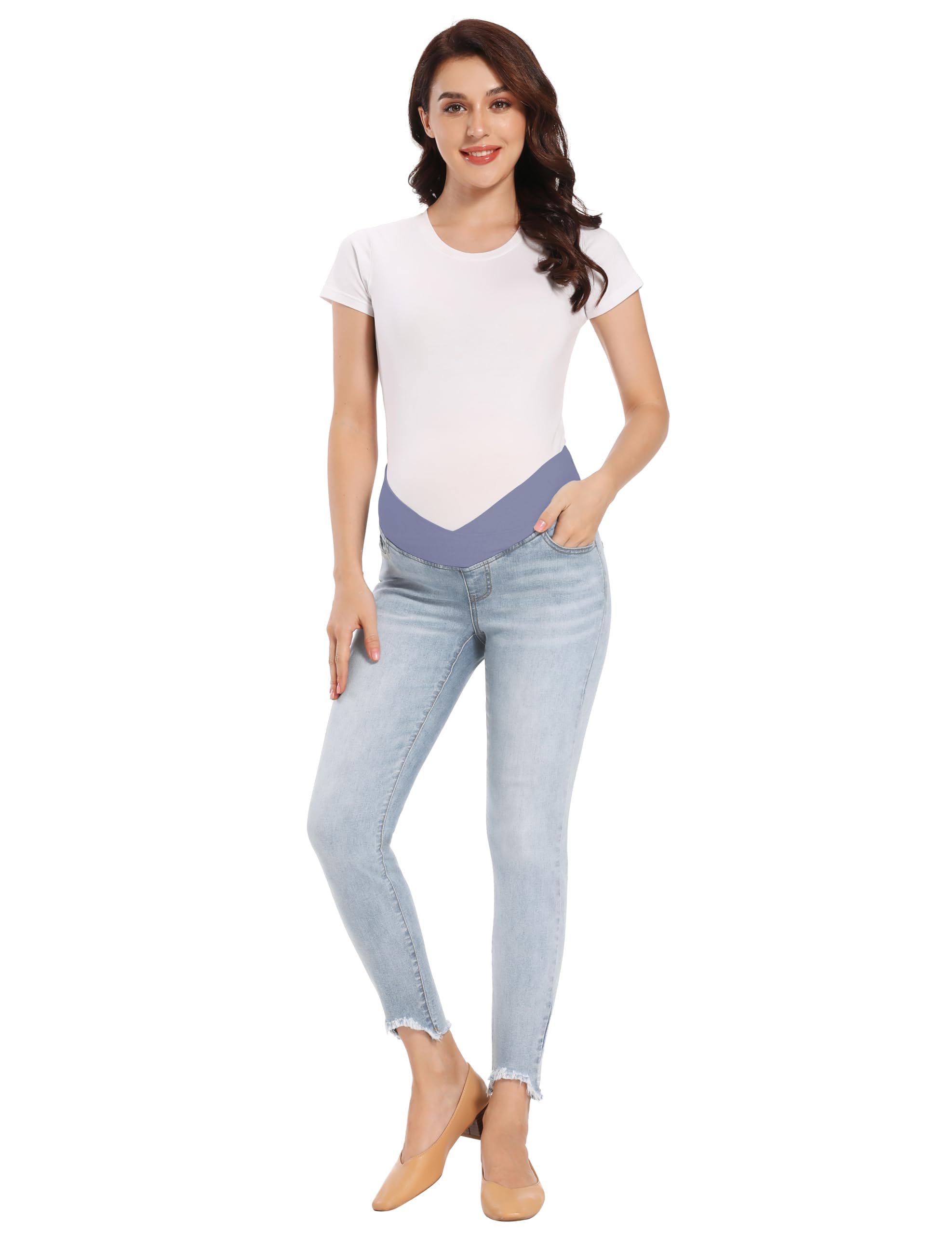 Foucome Women's Maternity Jeans - Under Belly Skinny Jeggings with Stretch, Comfortable Distressed Denim Pants for Pregnancy | Perfect for Work, Casual Outfits & Everyday Wear