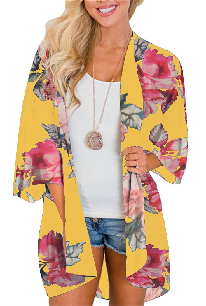 Women's Summer Floral Kimono Cardigan - Lightweight Beach Cover Up, Casual Blouse Tops for Vacation, Poolside, and Boho Outfits