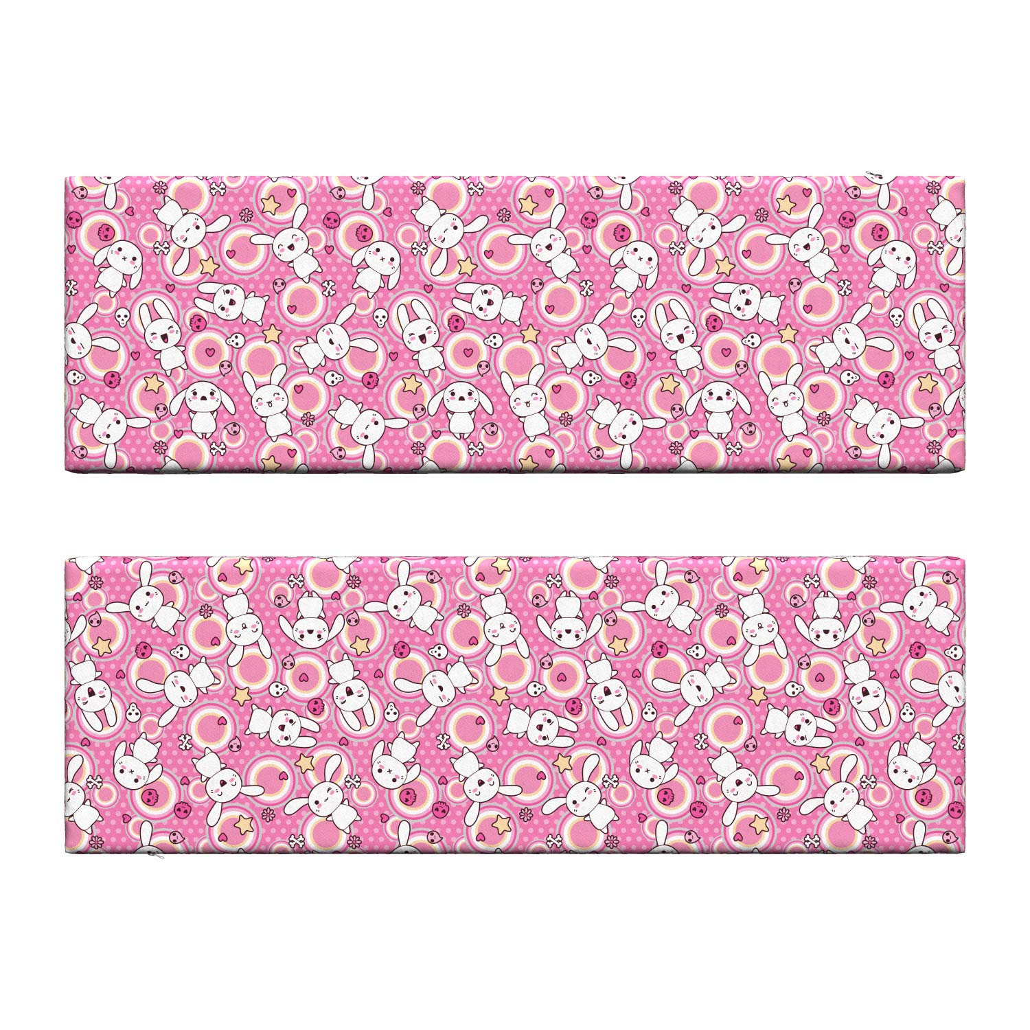 Ambesonne Anime Bench Cushion Set of 2 - Funny Kawaii Rabbit Illustration, Funky Animal Bunnies Humor Print - Standard Size Foam Pad with Decorative Cover in White & Pink - Perfect for Anime Lovers' Home Decor, Living Room Seating, and Kawaii-Themed Bedroom Accents
